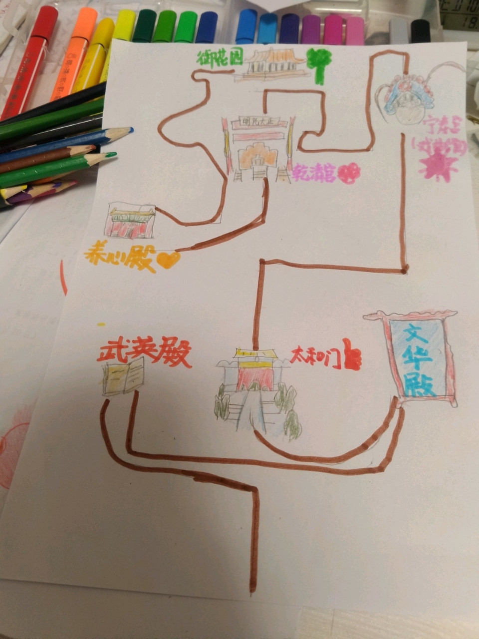 故宫路线手绘图95小学六上 做到半夜,还行吧