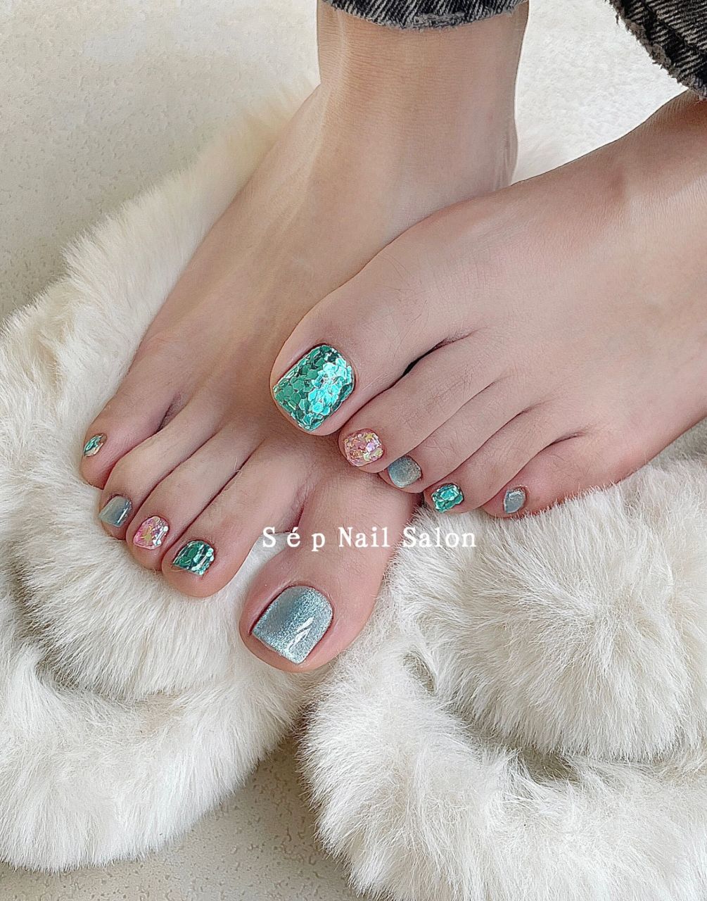 合肥美甲|蓝宝石 冰玻璃猫眼脚美甲96 96:30é33 3538