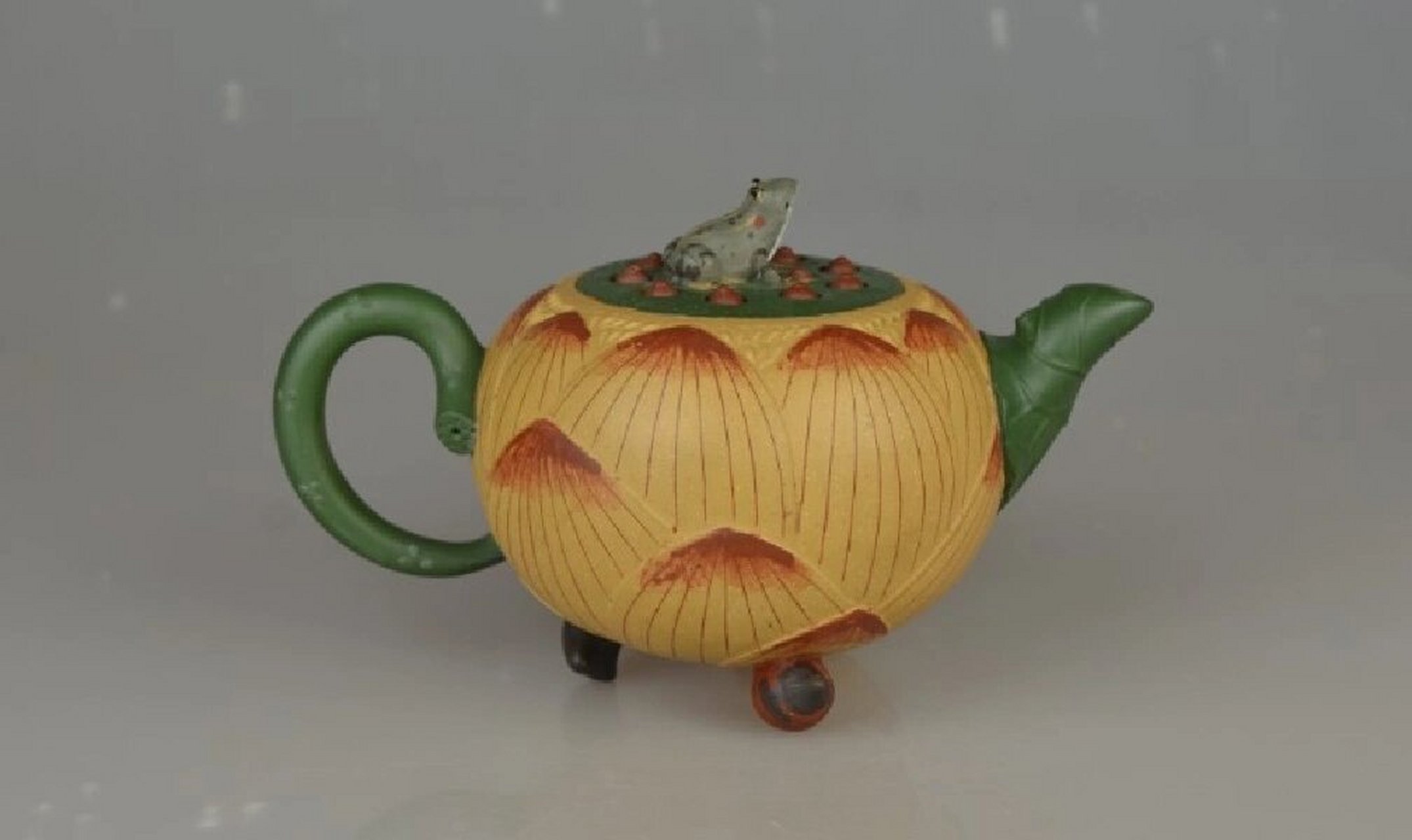 90年代 蒋艺华 制 蒋蓉 款  青蛙莲子 套壶 壶500cc  杯100cc 约 注