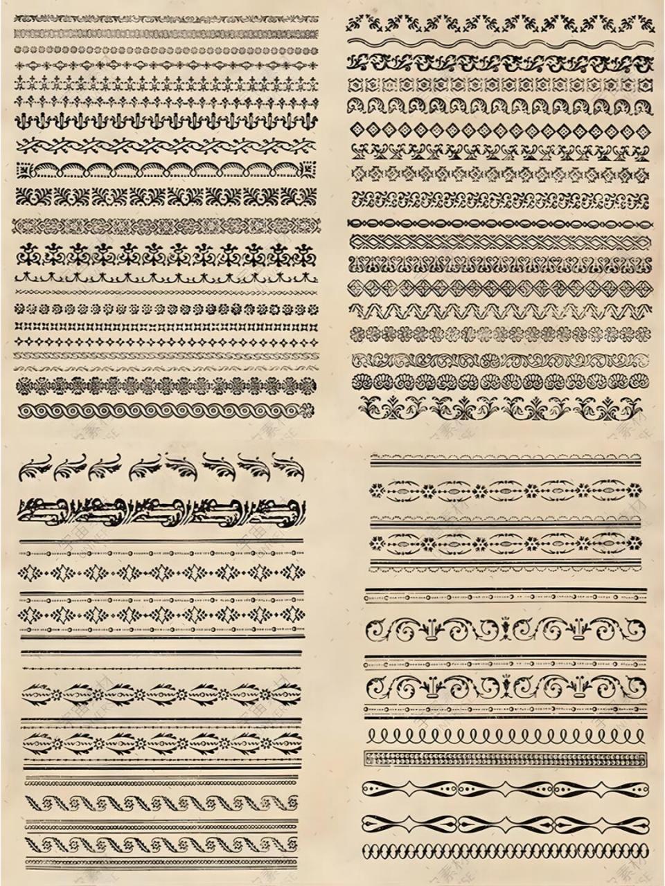 复古欧式典雅花纹边框装饰分割线矢量eps图案 png平面设计ps素材 一套