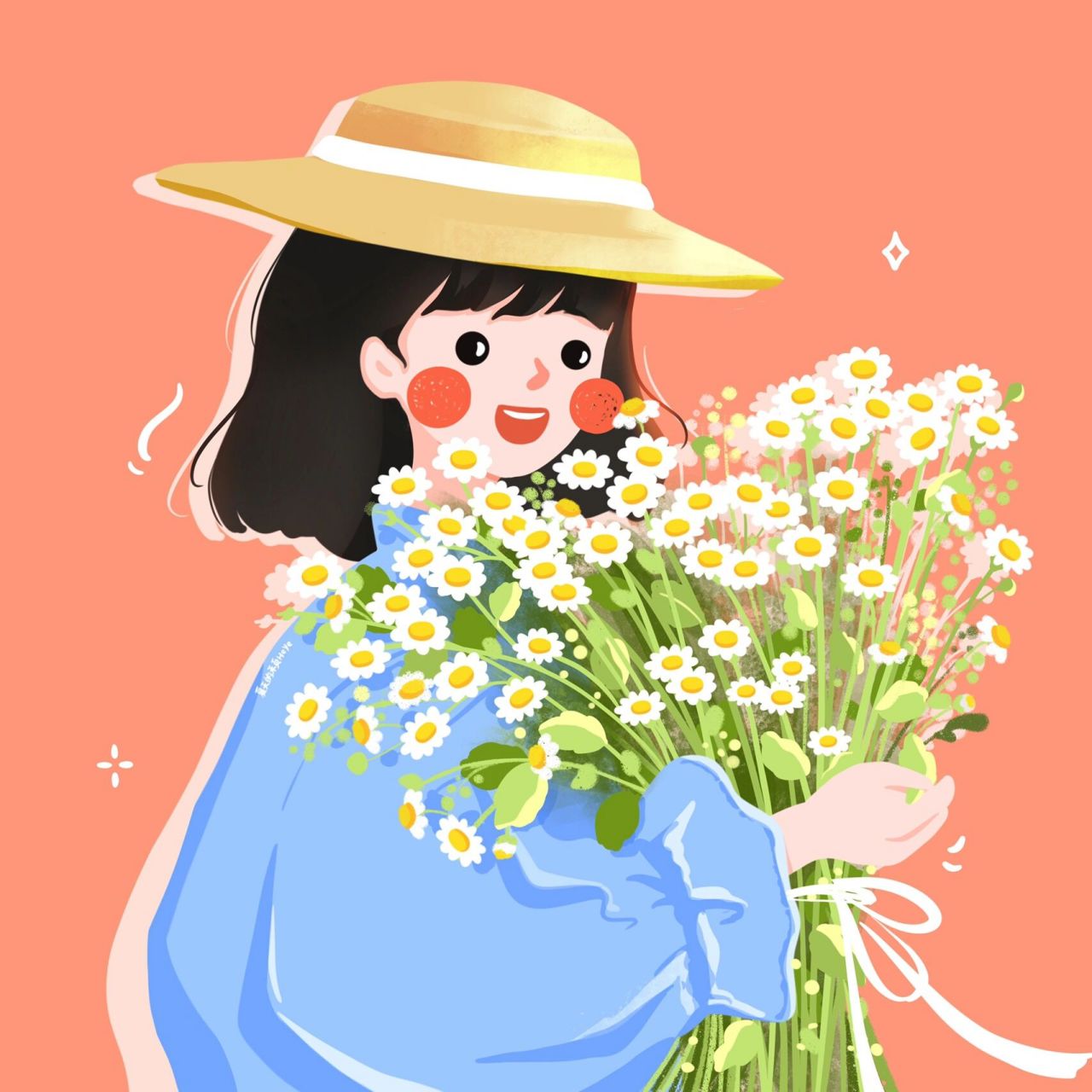 插画头像 | 手捧雏菊花的可爱女生 雏菊花,小巧可爱,天真烂漫~ 背景多