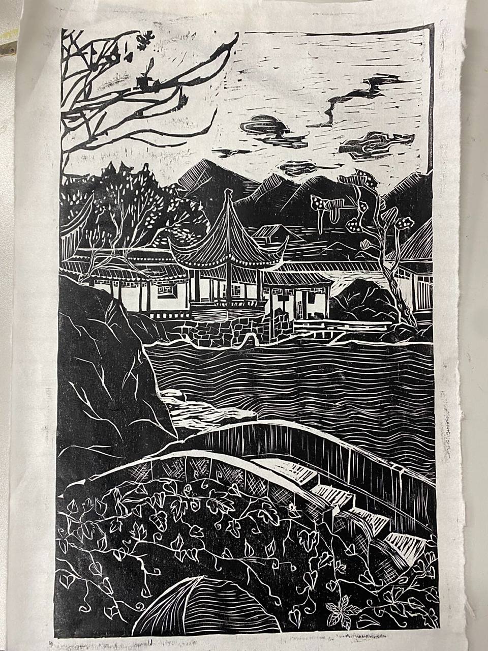 黑白木刻 版画 《祖国风光 园林系列》 黑白木刻版画《祖国风光 苏州