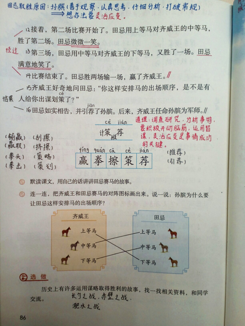 课堂笔记语文田忌赛马图片