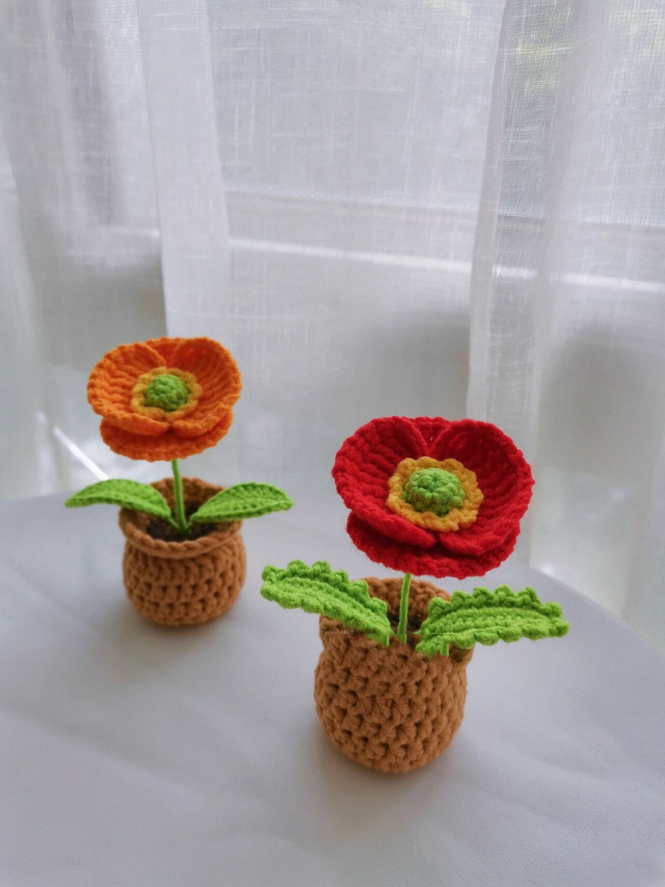 钩织迷你小盆栽 底部稳当不倒【附图解】 虞美人盆栽是一直在做的款