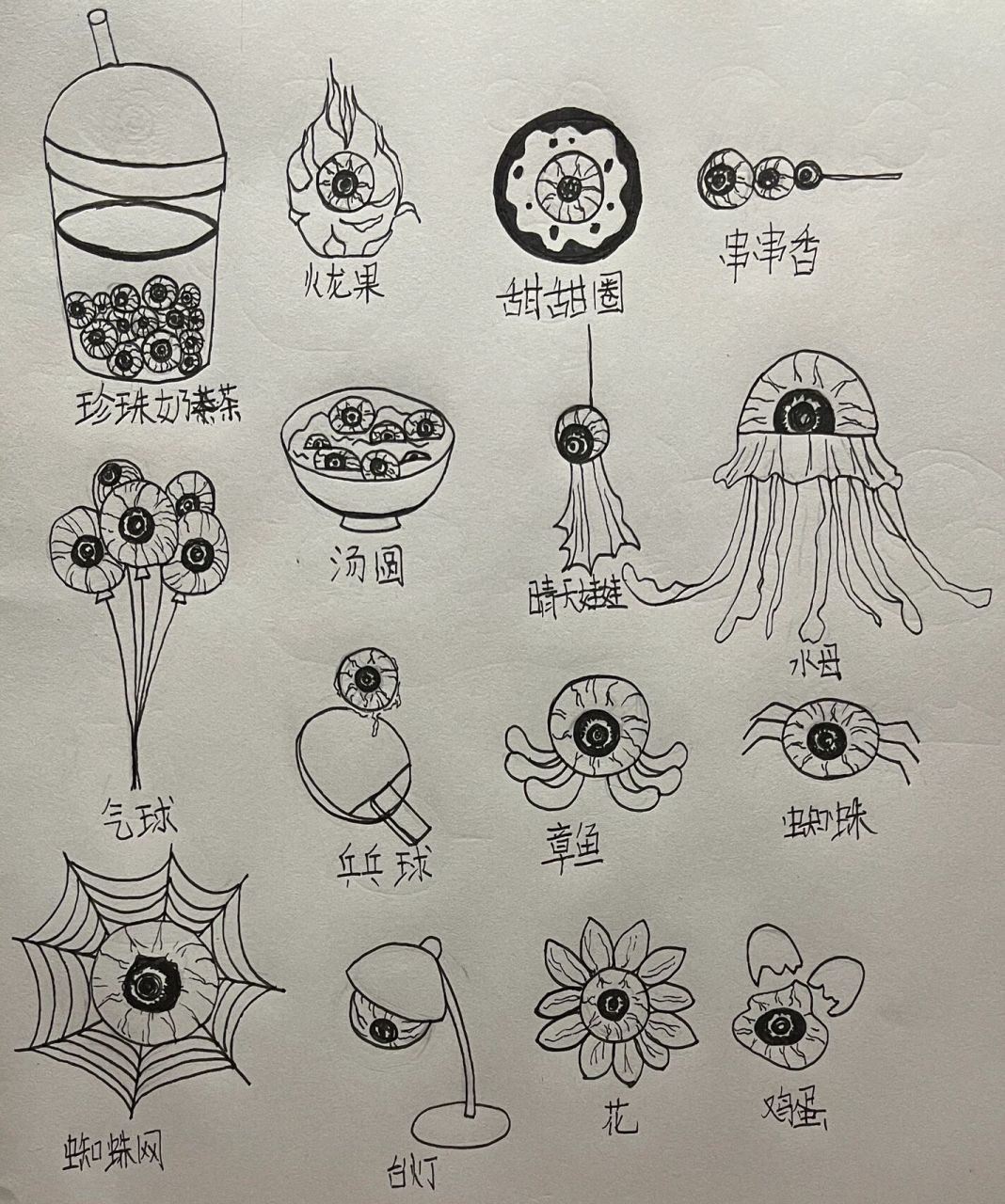 「图形创意」眼球联想,手指联想,毛毛虫联 手绘