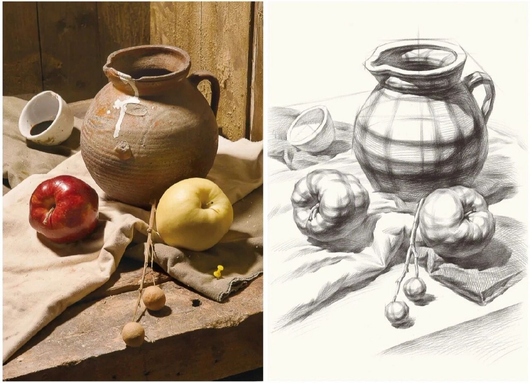 学素描必须收藏的干货|结构素描静物组合篇 分享一组静物组合结构素描