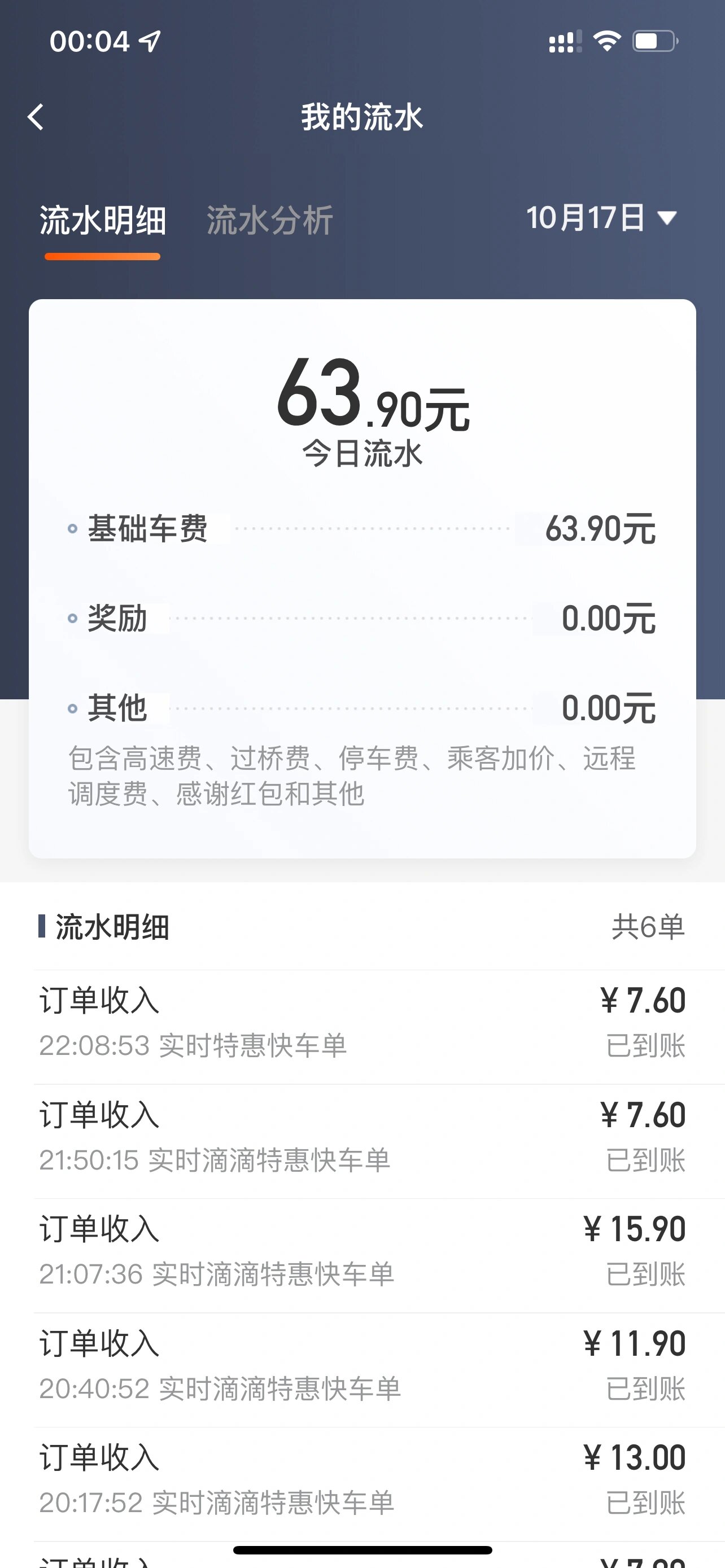 周内接单还是没有那么快的,而且基本都是小单,因为目前只用了滴滴