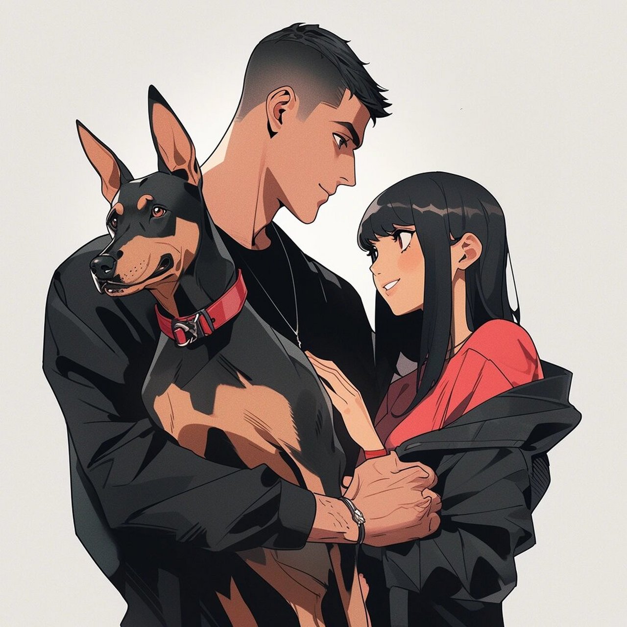 情侣头像 | 一家三口合照(杜宾) 又一个梦中情狗来了,杜宾简直是狗界