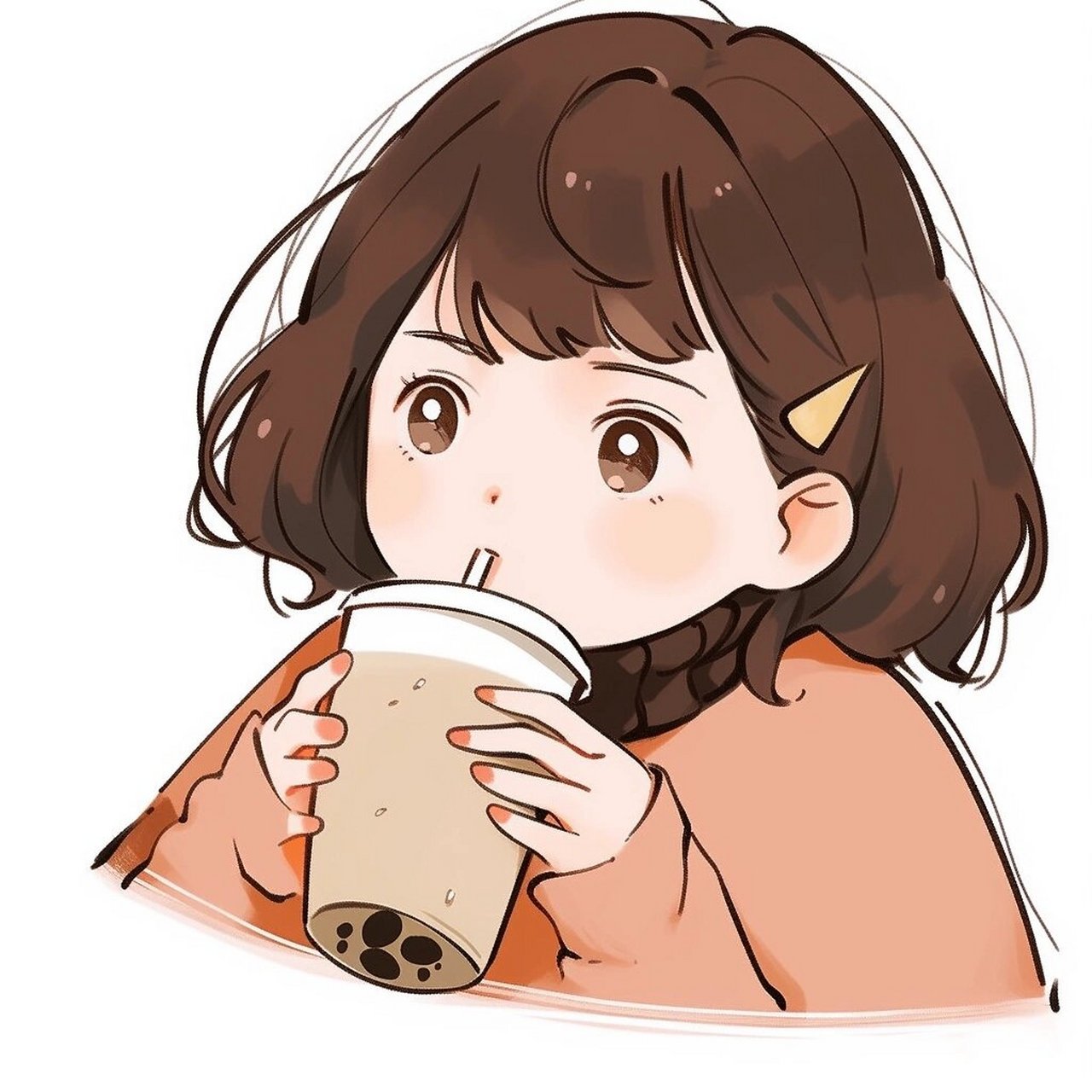 女孩喝奶茶漫画图片图片