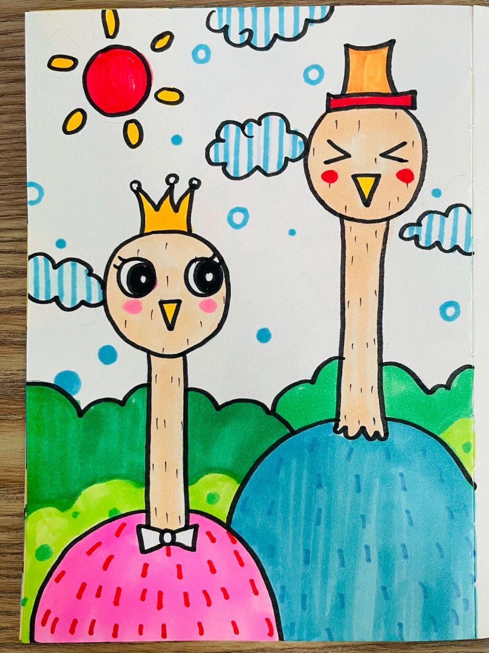 可爱简单又好看的儿童画～～鸵鸟