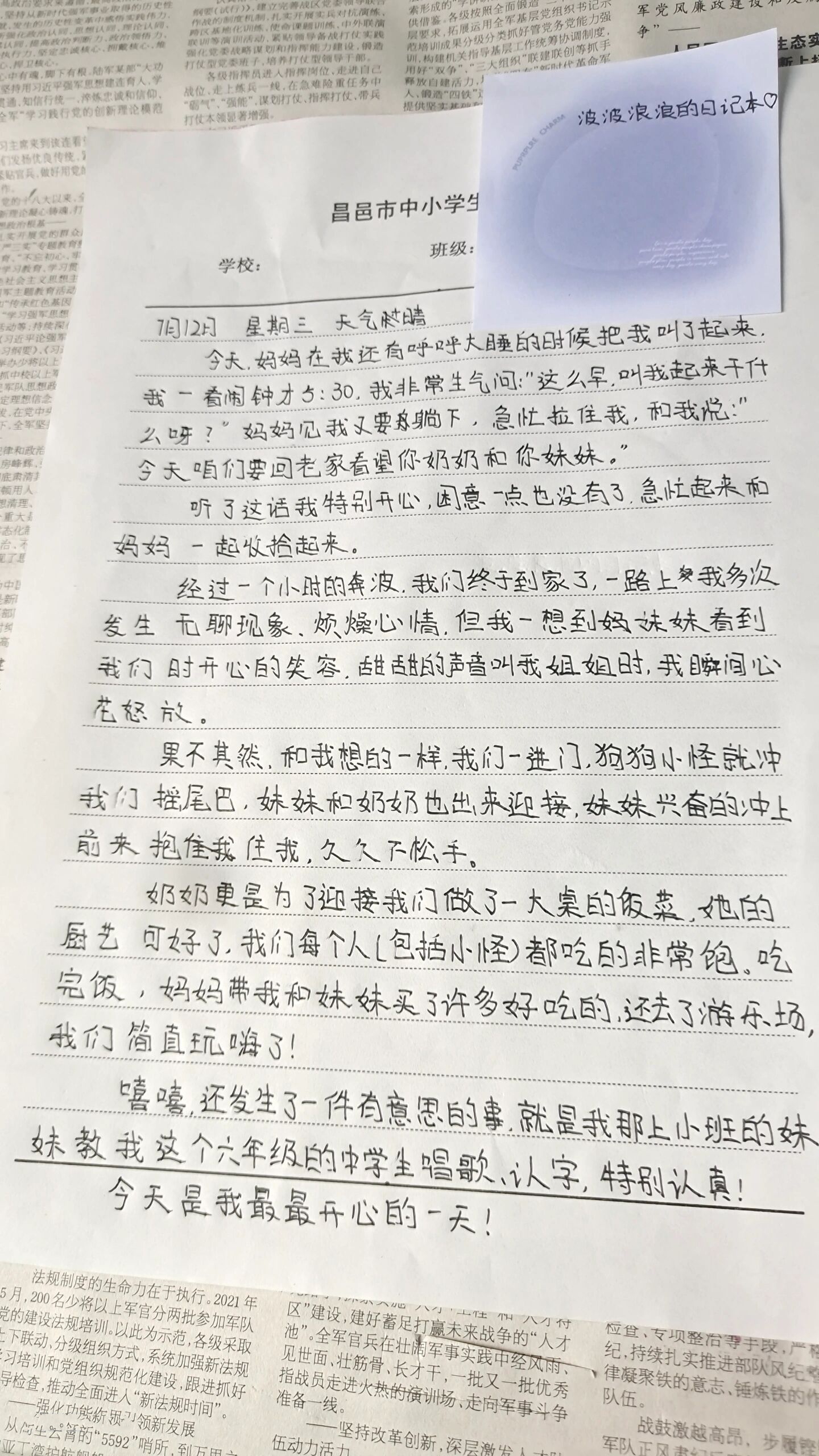 我最开心的一天,日记