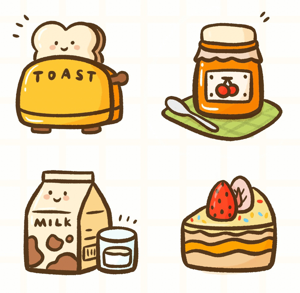 7315控笔练习打卡第82天|面包甜品牛奶简笔画