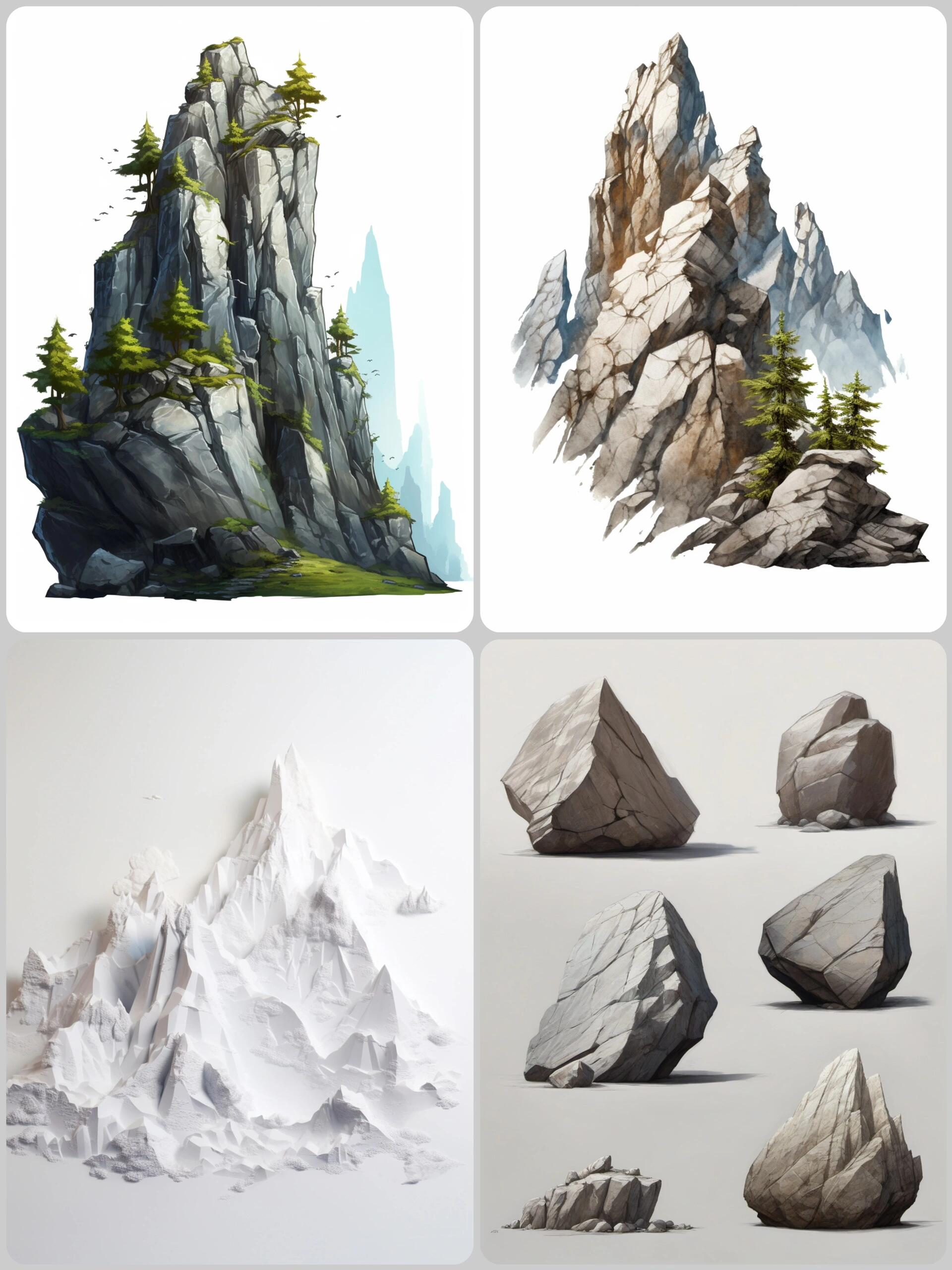 绘画素材1000更~石头素材~山石素材