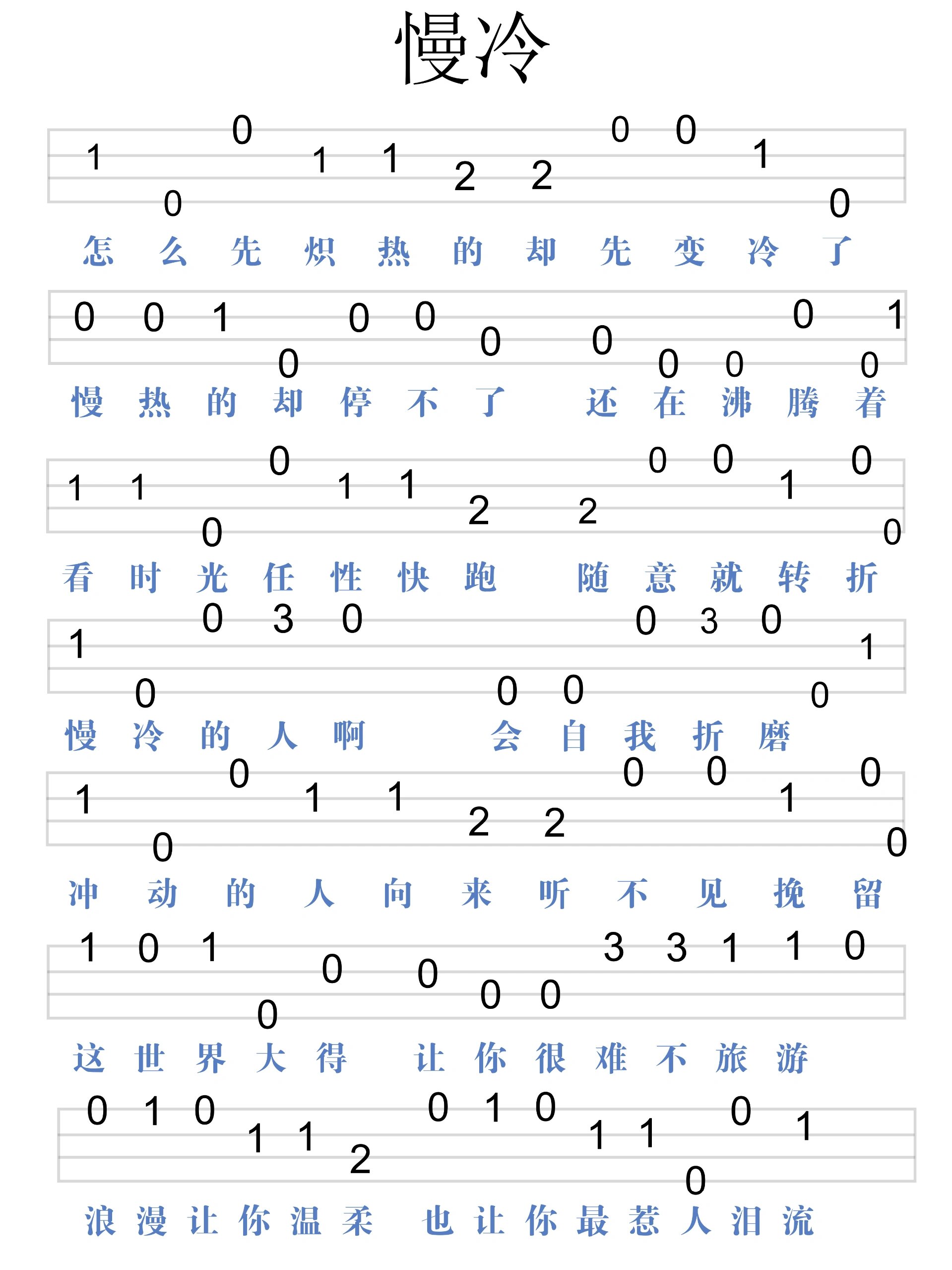 慢冷简谱完整版图片