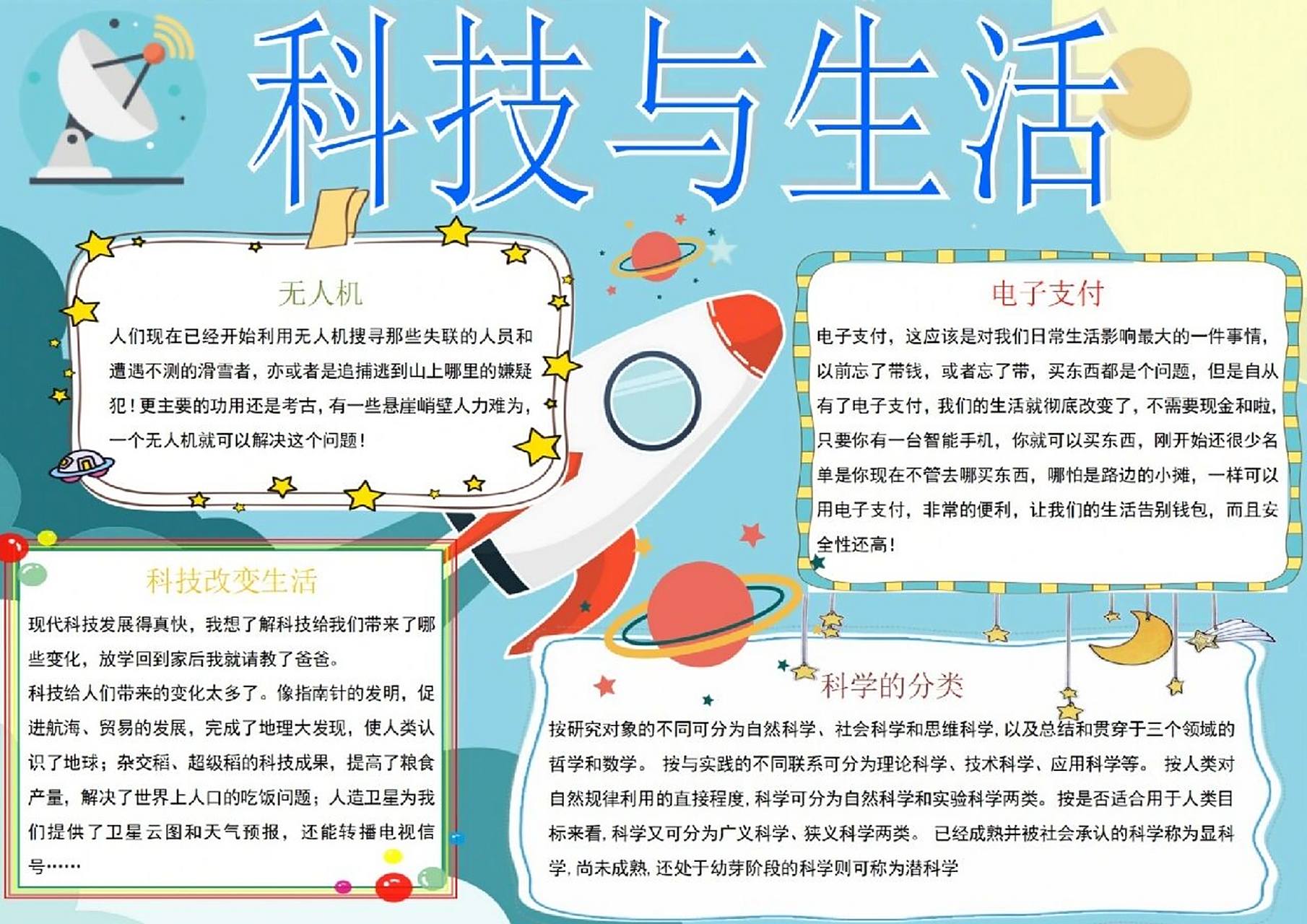 航天科技手抄报分享 科学小报素材 科技与生活手抄报分享 代做word