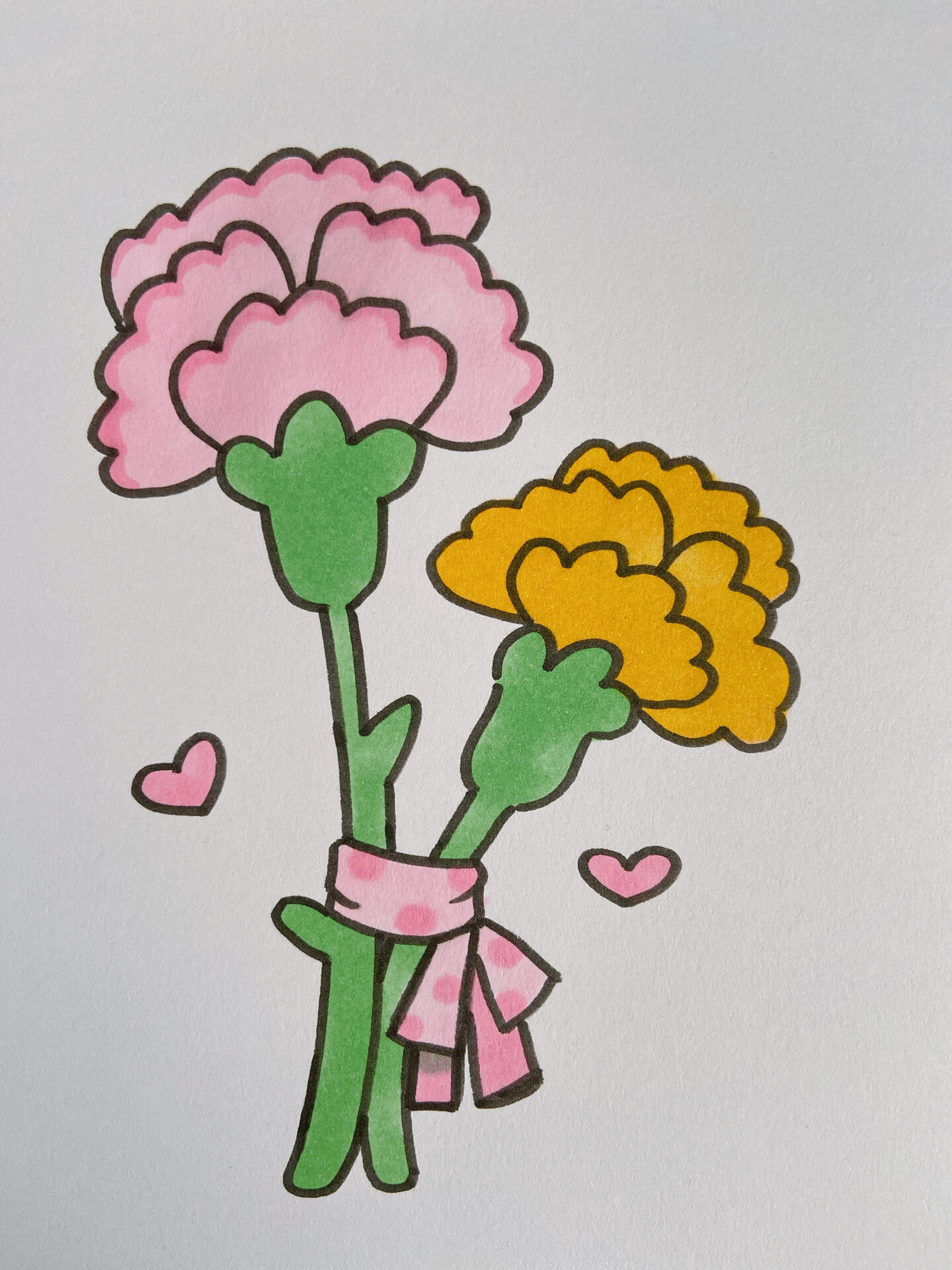 康乃馨简笔画儿童画母亲节妈妈花朵花束手绘