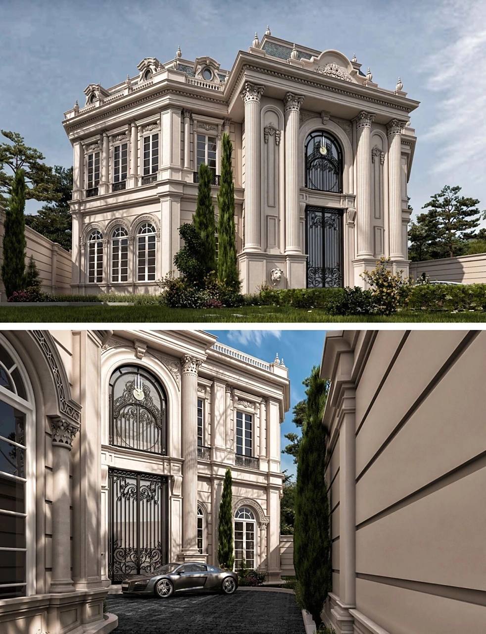 100个顶级别墅景观设计|欧式法式混搭庭院 欧式风格的建筑,配上法式