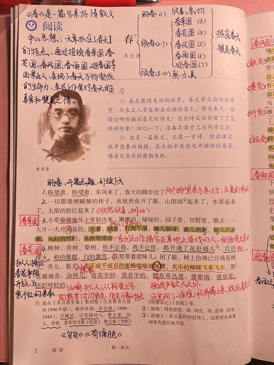 《春》详细笔记 朱自清的《春》是一篇散文,又像是一首诗