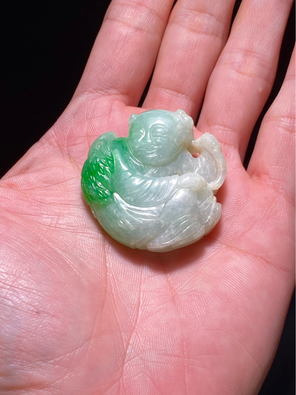 清 冰糯种飘绿 翡翠 太平丰乐 童子 清 冰糯种飘绿 翡翠 太平丰乐