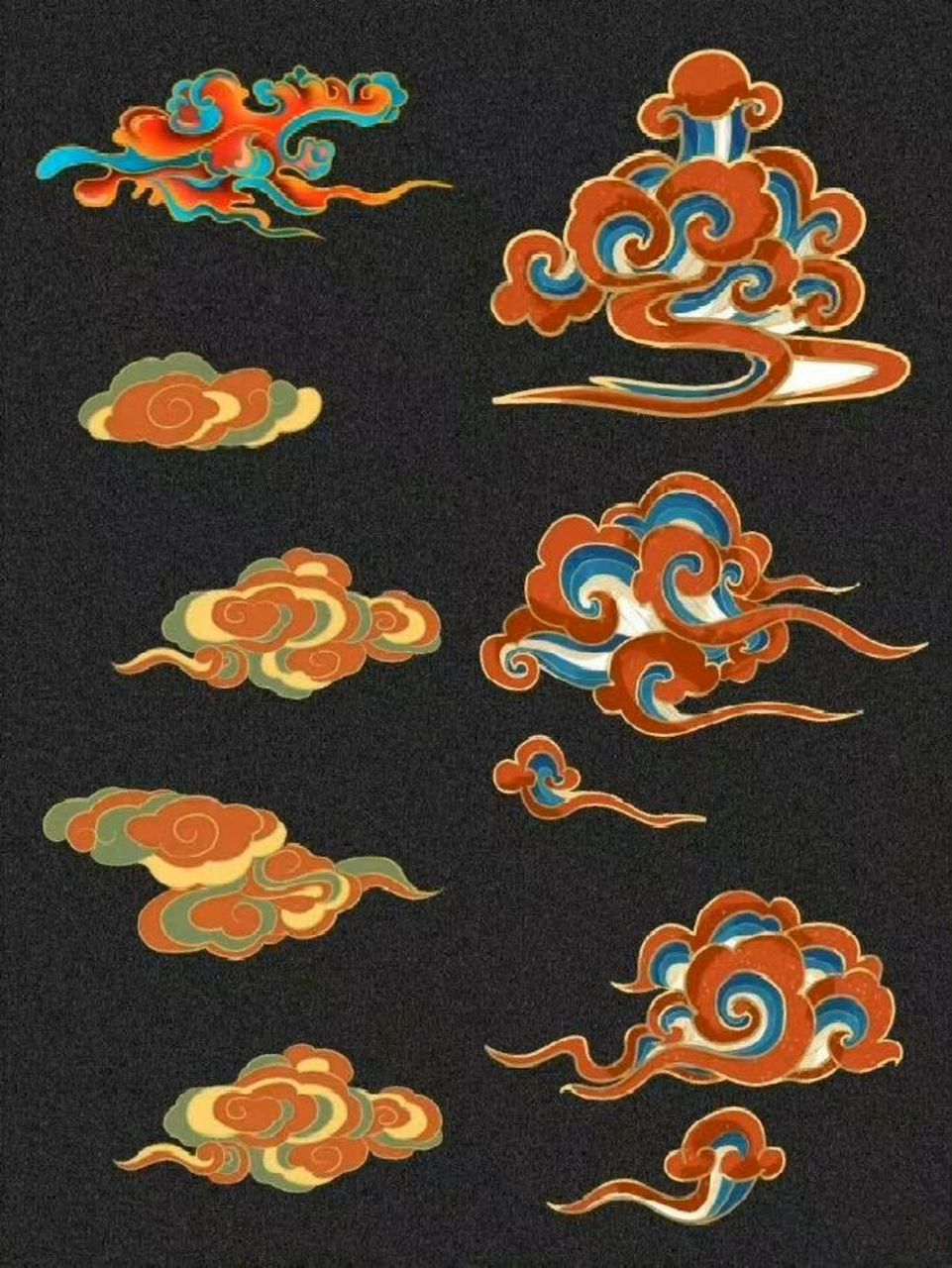 手绘素材积累|手绘云朵素材 敦煌古风祥云素材,可借鉴参考应用到考研