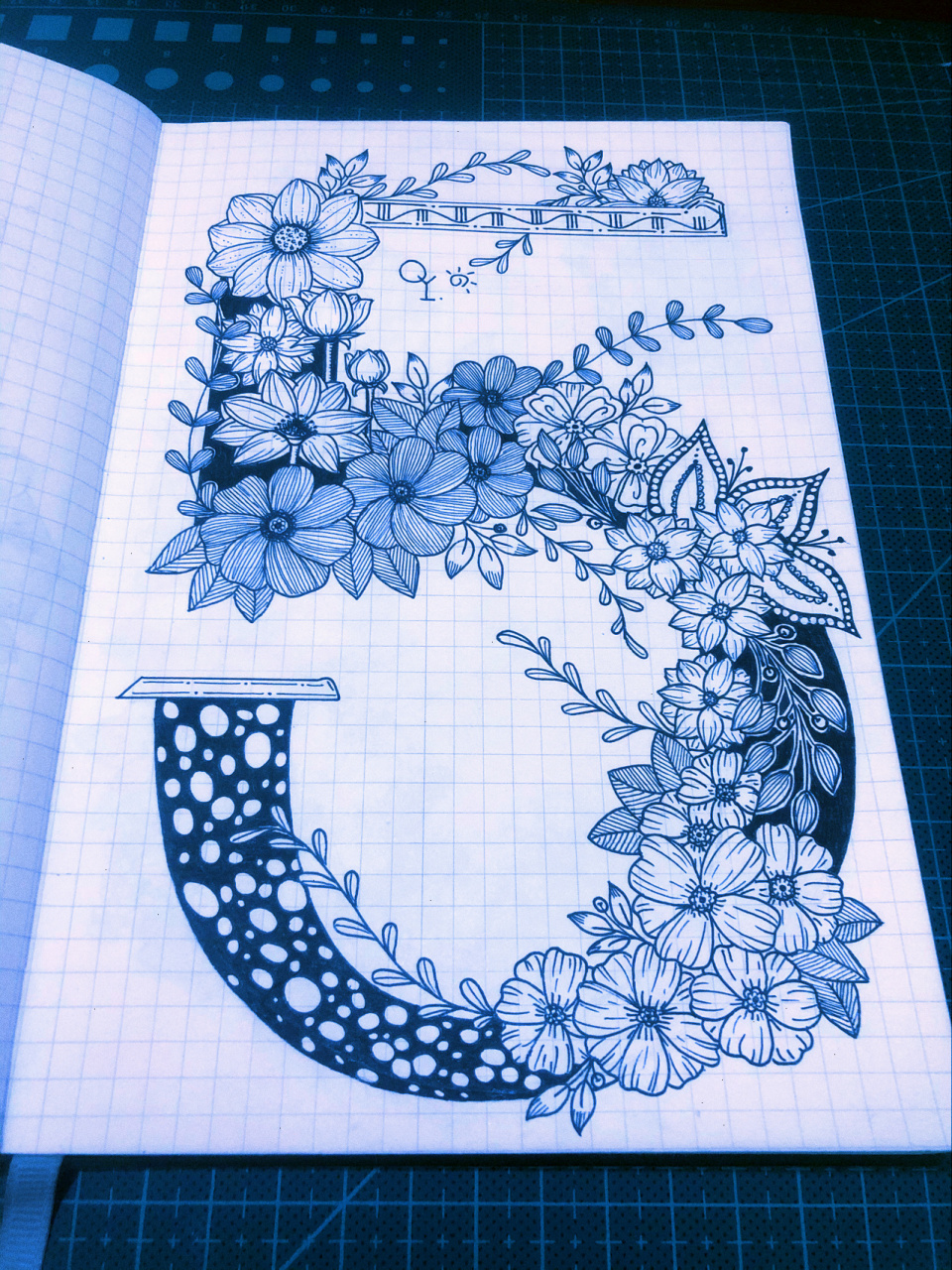 线描画/黑白画/数字5