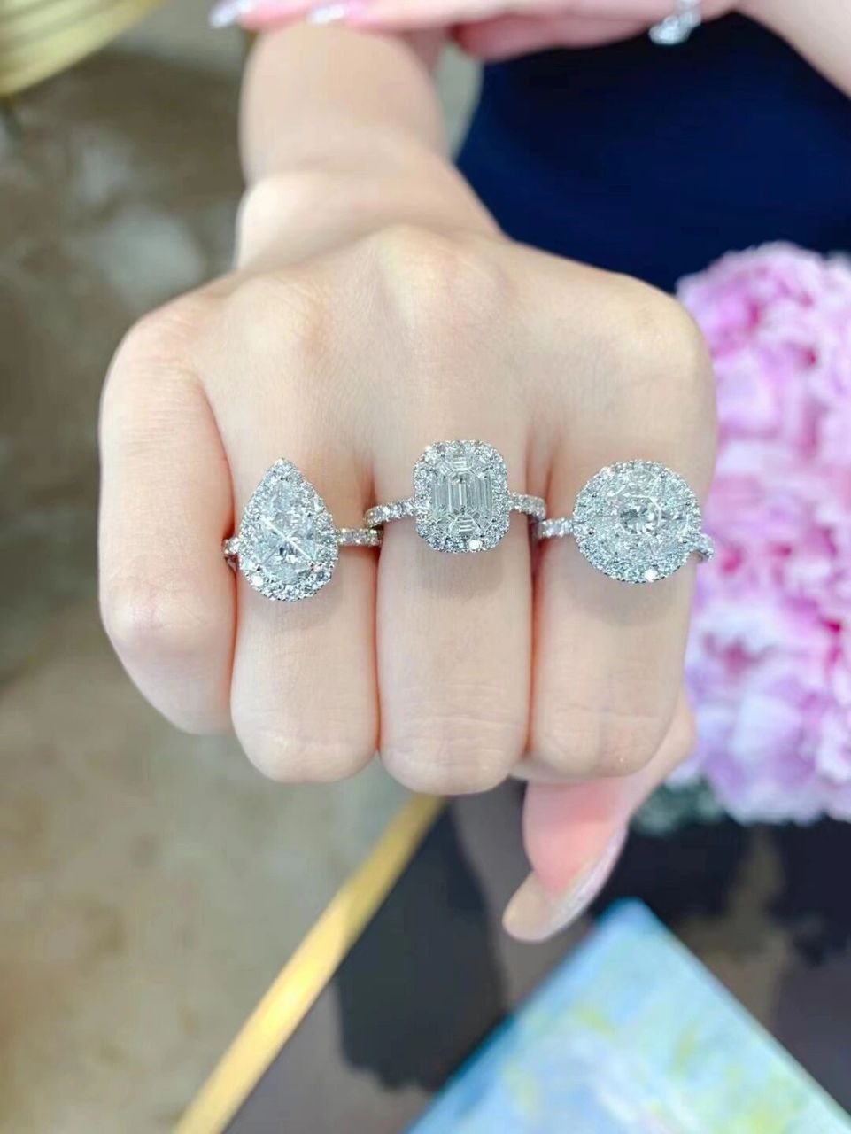 原来一万77可以买3～5克拉效果结婚90钻戒 祖母绿切3克拉效果