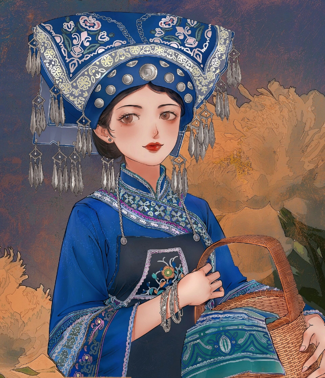 (民族风情插画)布依族姑娘 是漂亮的布依族女孩呀 人物画画过程:线稿