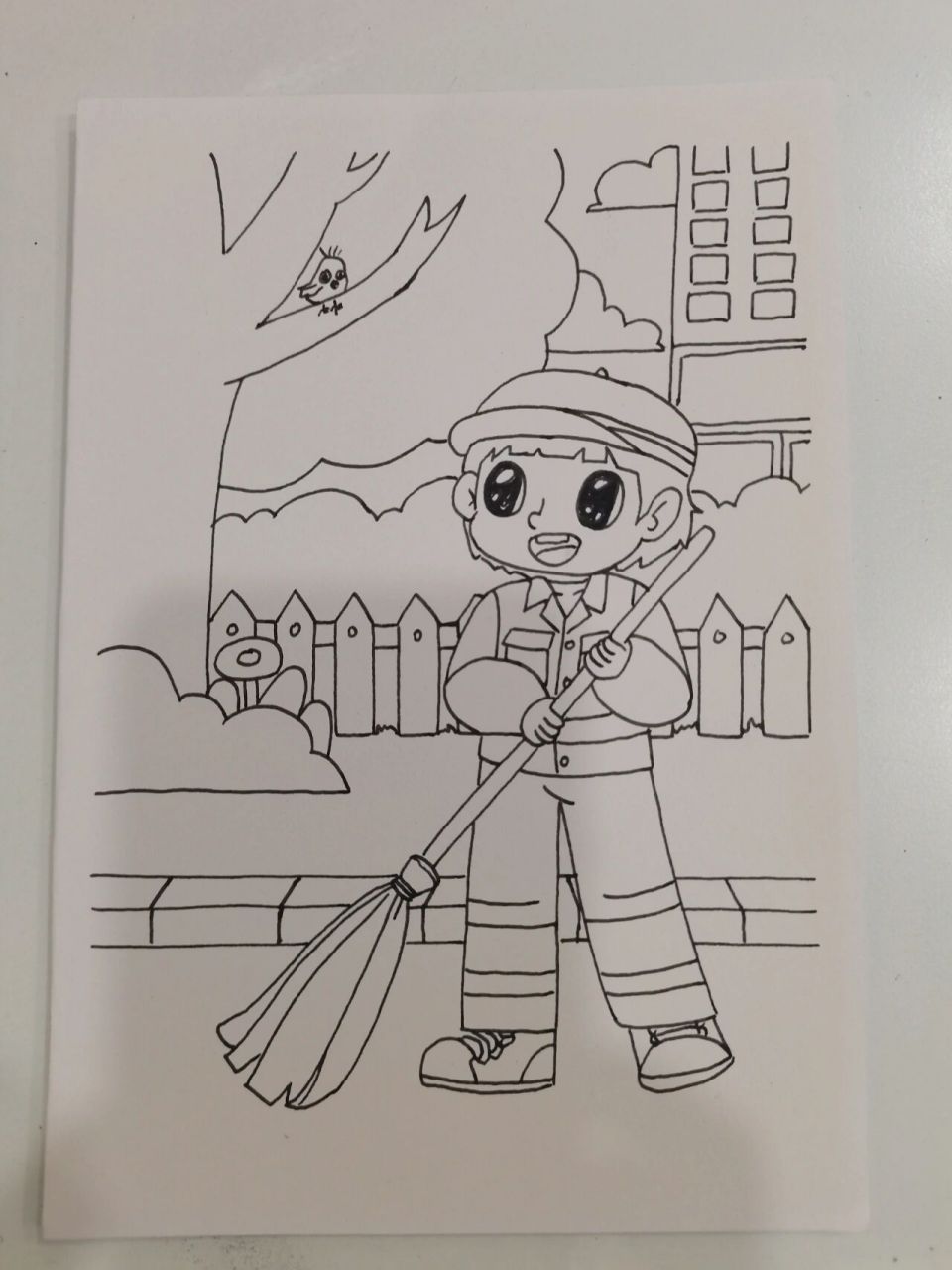 线描儿童画城市清洁工,有线稿