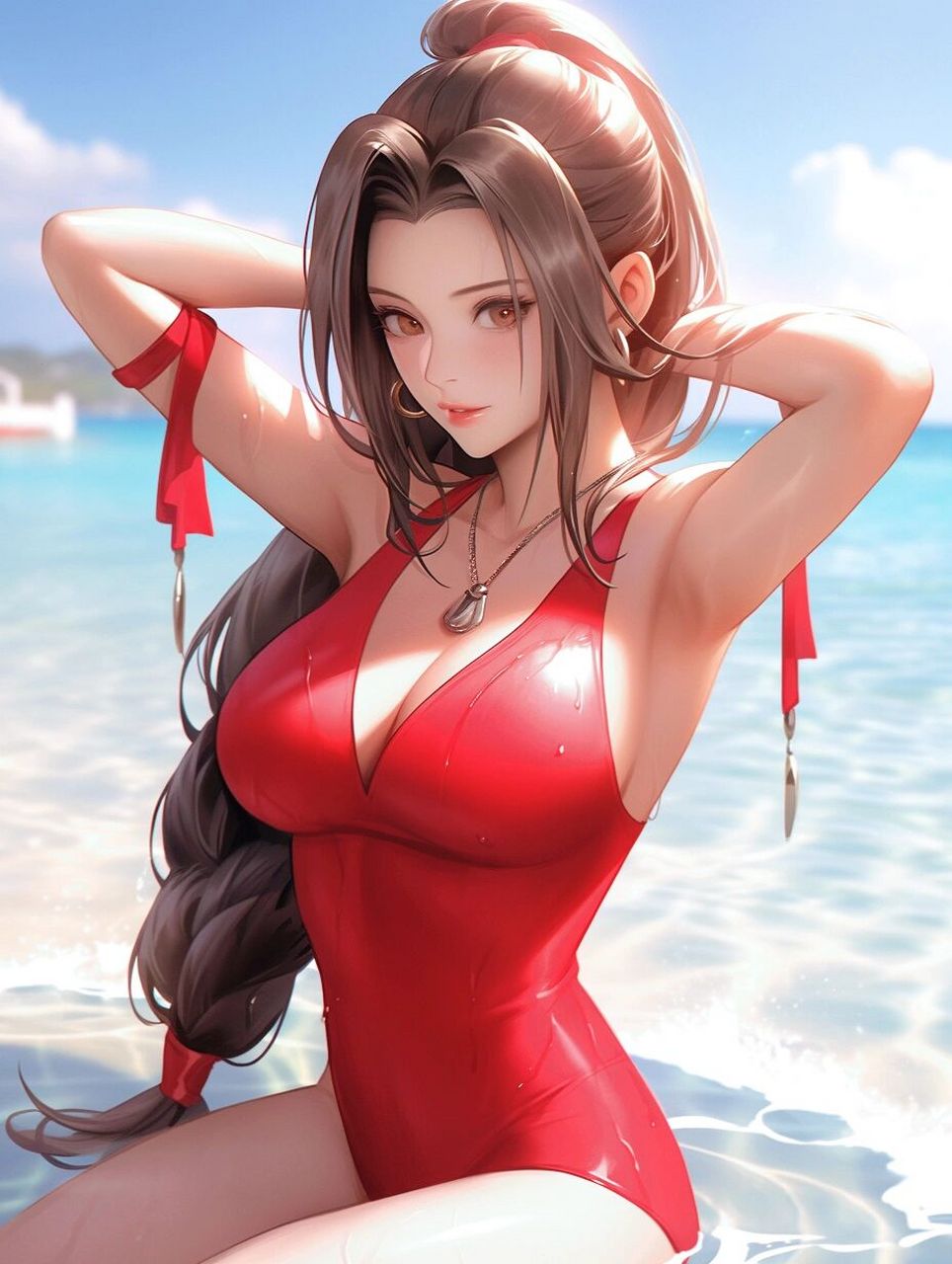 每日壁纸|不知火舞97夏天泳圈26|周四快乐7815  在游泳池的中央