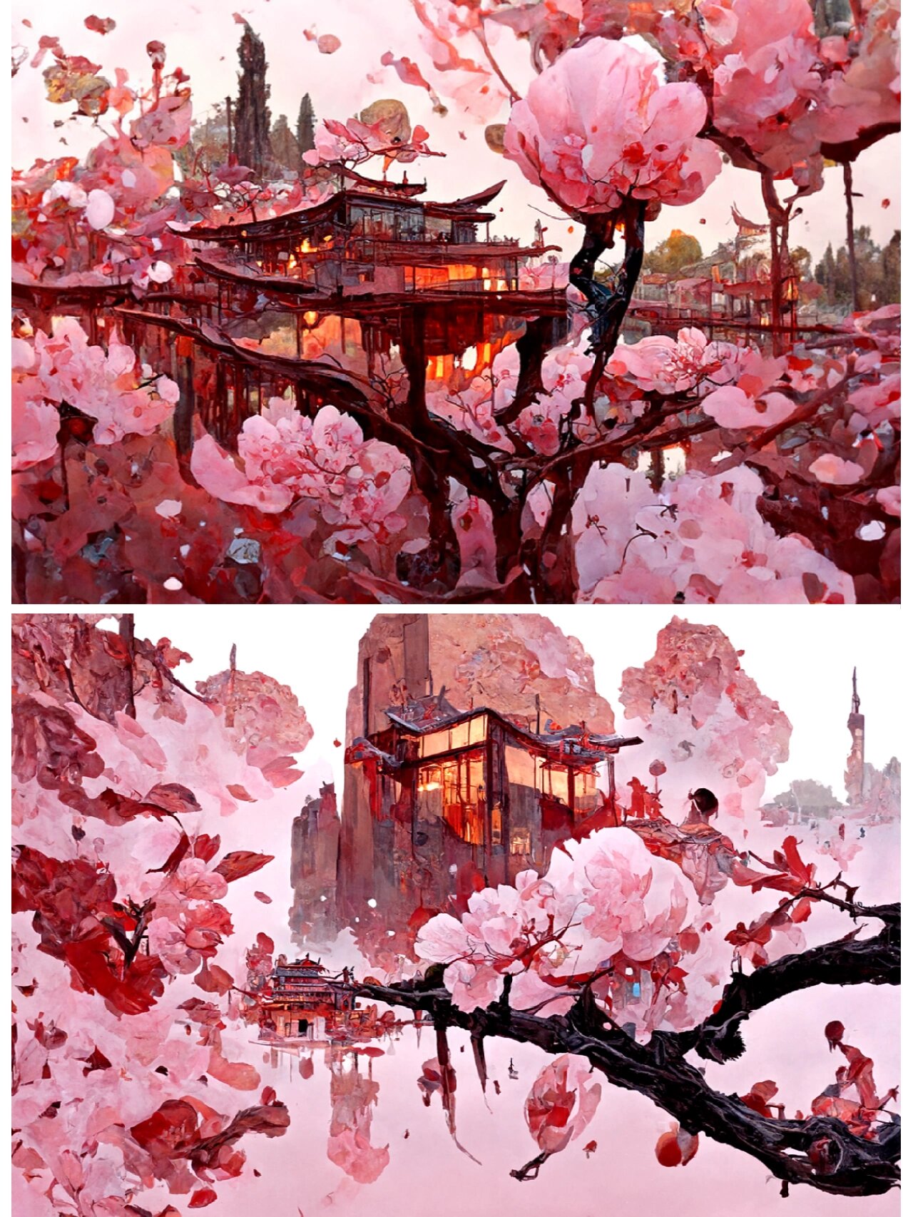 桃花场景插画图片