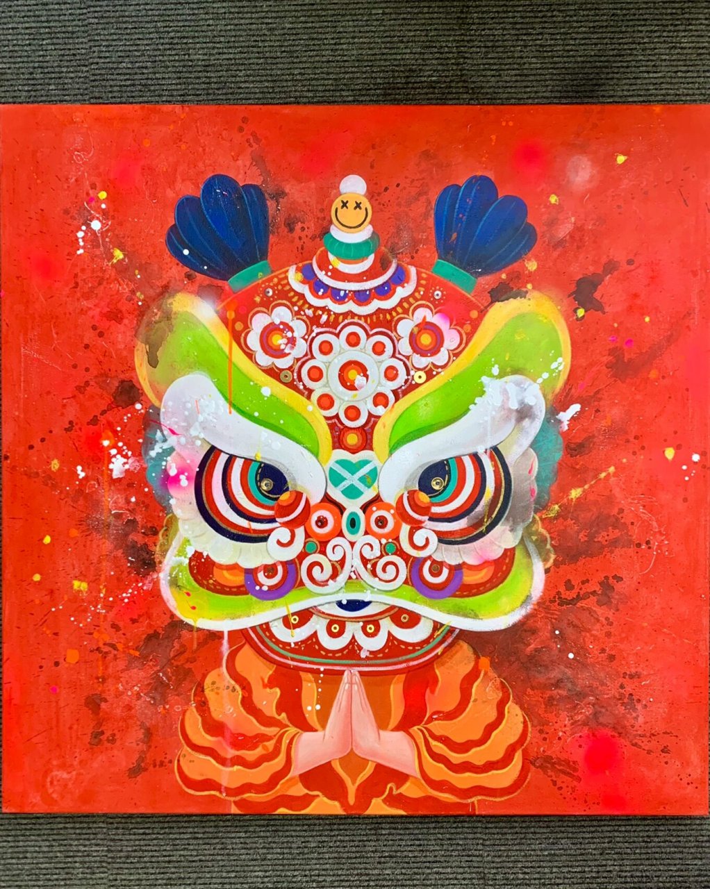 原创绘画/醒狮之一(附过程图) 醒狮以狮头为先,传统醒狮狮头的油彩以