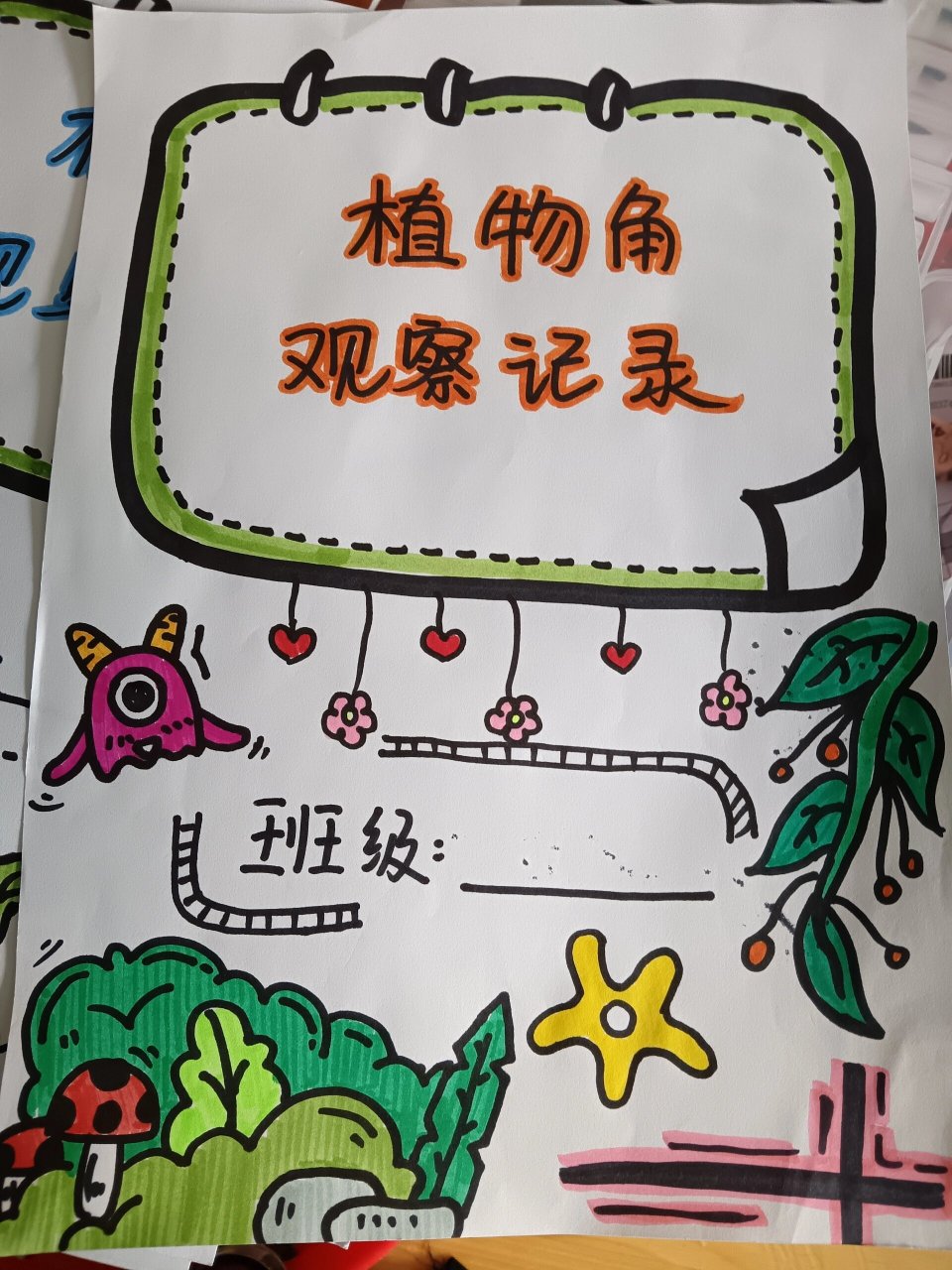 植物角观察记录封面 手绘