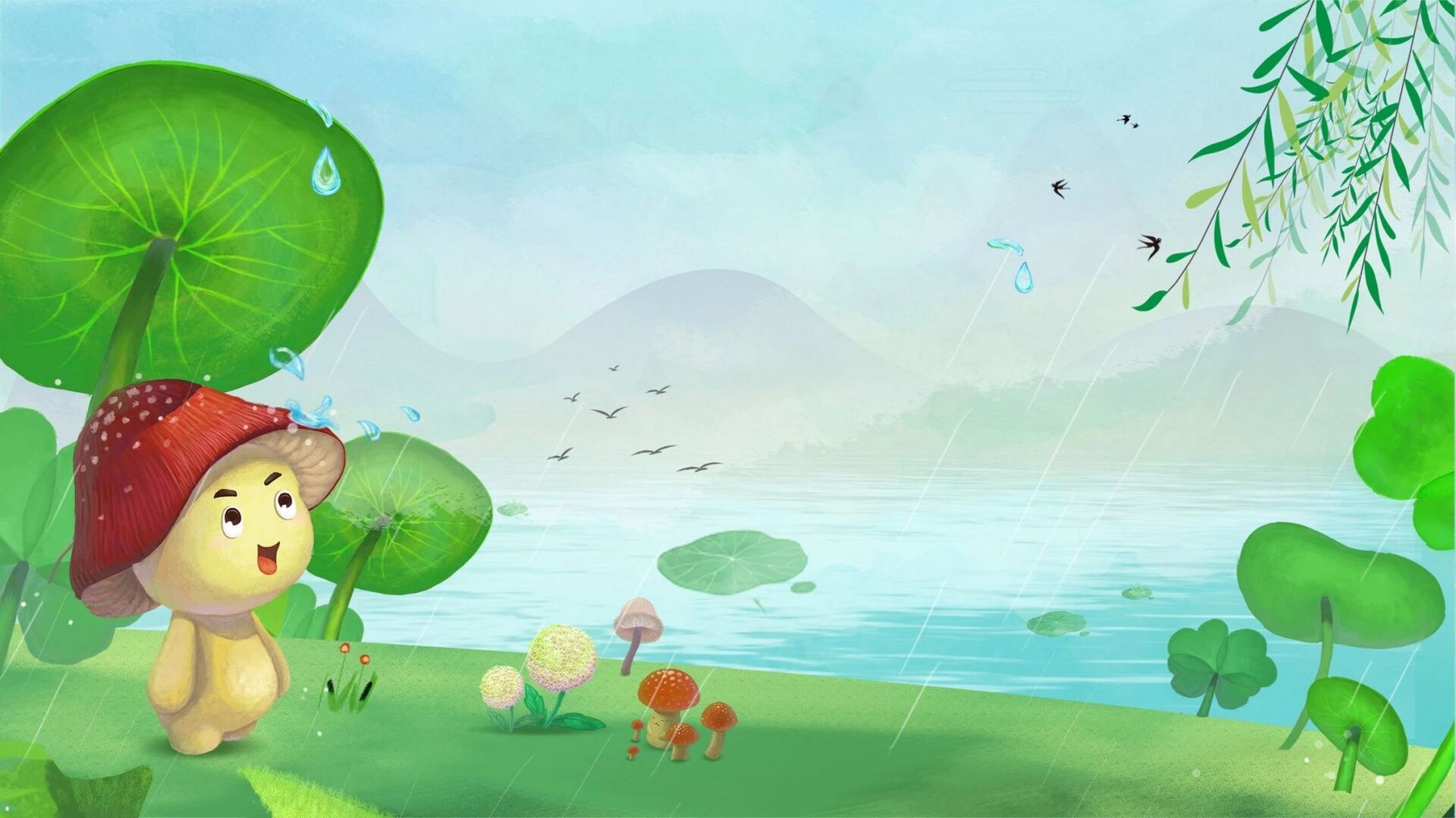 绿色小清新谷雨节气手绘插画横屏展板背景图 96哈喽,各位宝子好