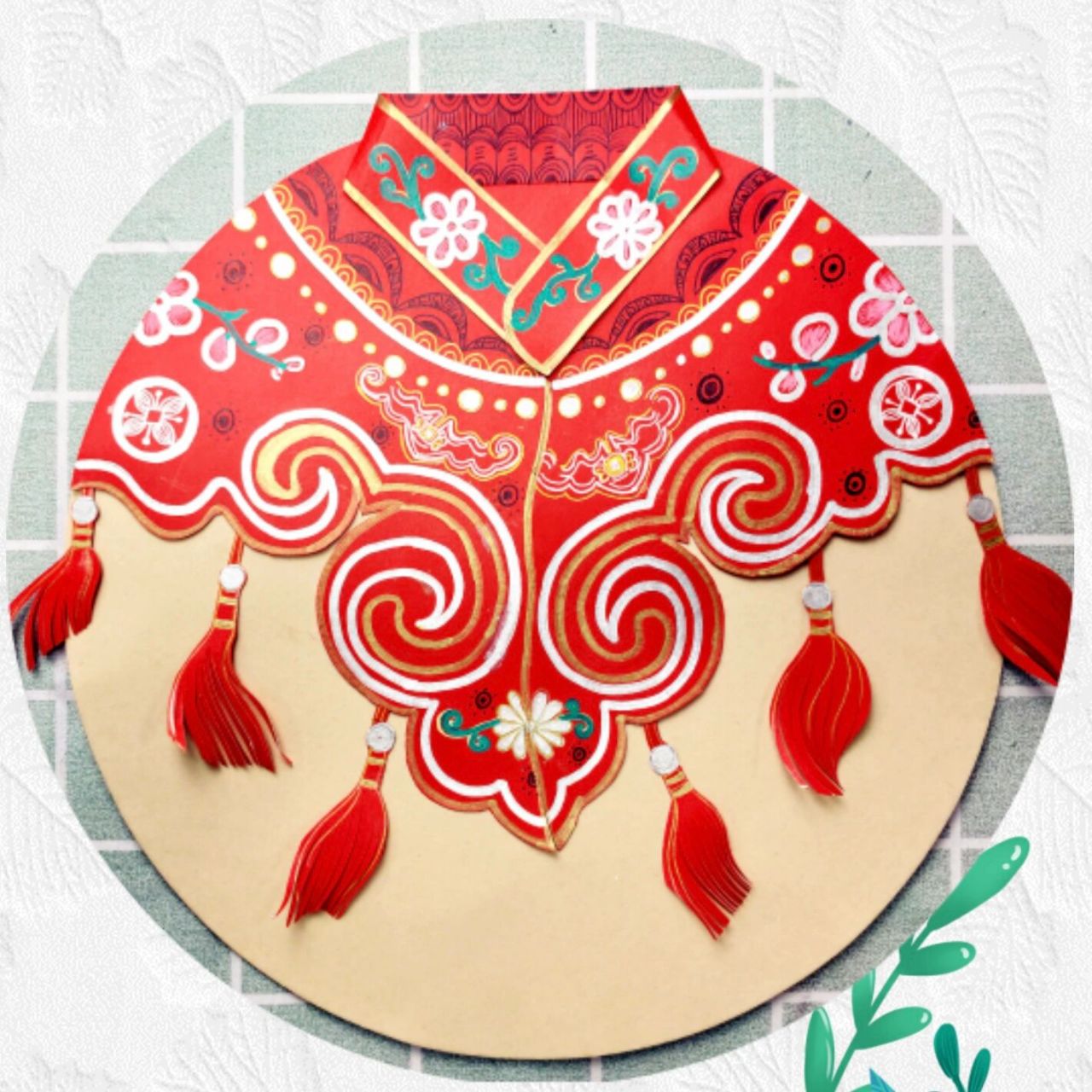 儿童创意画|《云肩》 适合年龄:6岁以上 绘画96材料:1.红色卡纸  2.