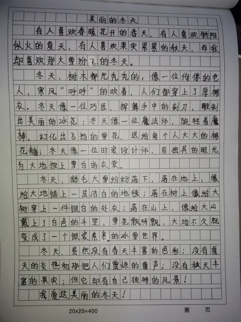 小学优秀作文,三四年级写景作文美丽的冬天    级作文