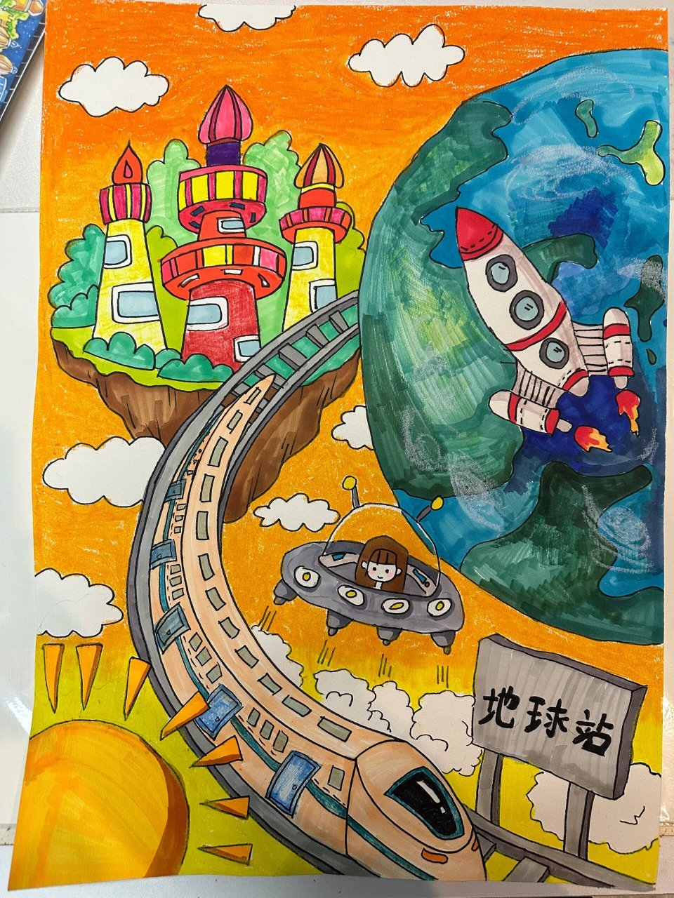 科幻画(未来世界) 小朋友在老师辅导下自己画的～ 1,通往不同星球的