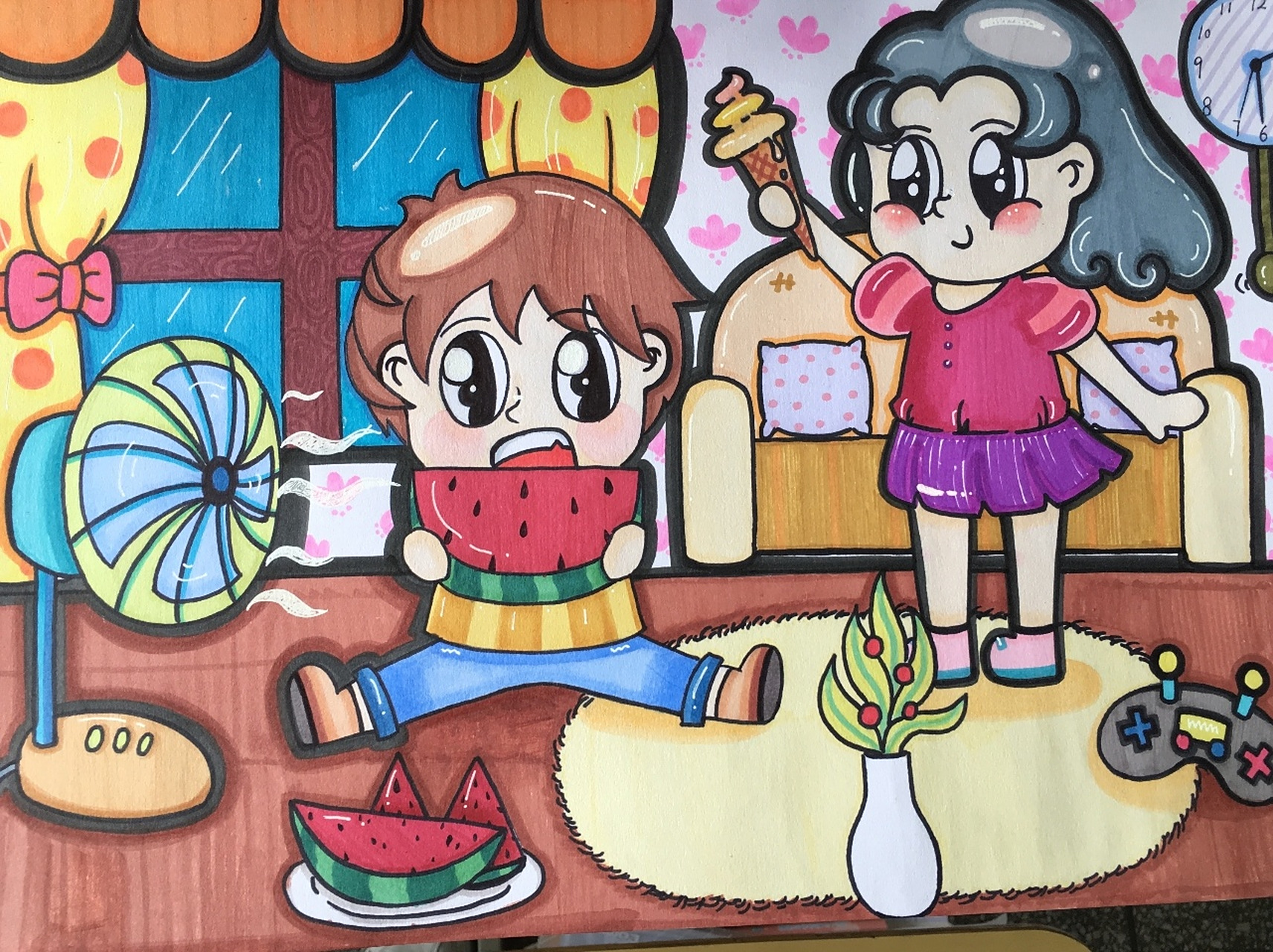 幼儿情景画儿童画夏天的风夏天万用场景 日常作业主题——《夏天的风