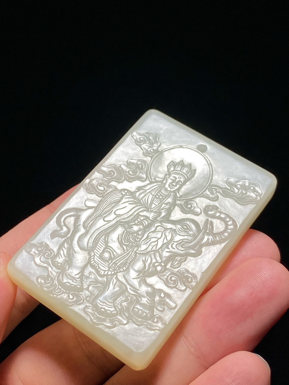 清乾隆 和田玉籽料 白玉 普贤菩萨 玉牌 挂 清乾隆 和田玉籽料 白玉