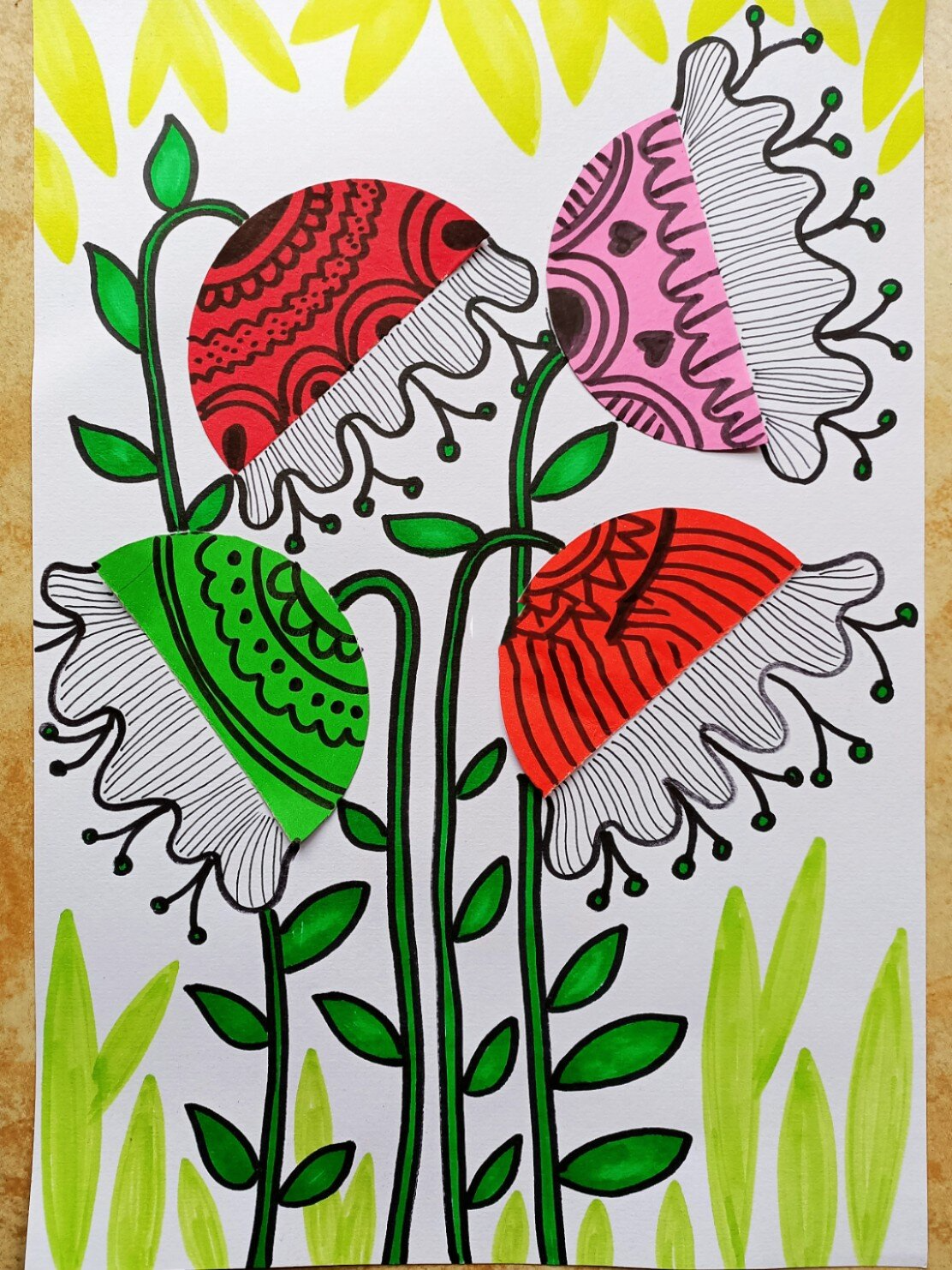 春天鲜花盛开儿童画简笔画线描