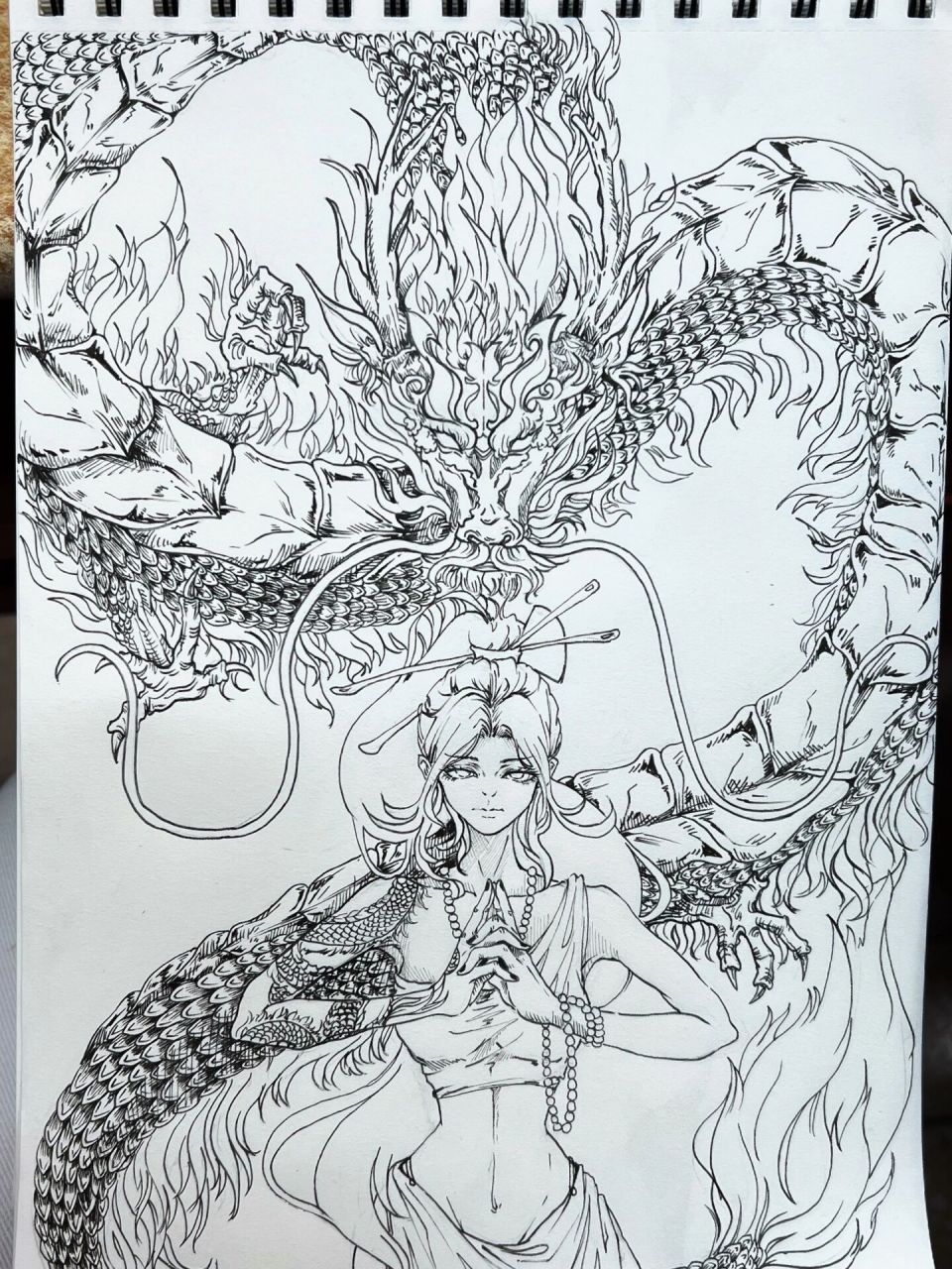 摸鱼画的十二生肖辰龙插画线稿 (有过程 开始发了一次又删了 想攒够四