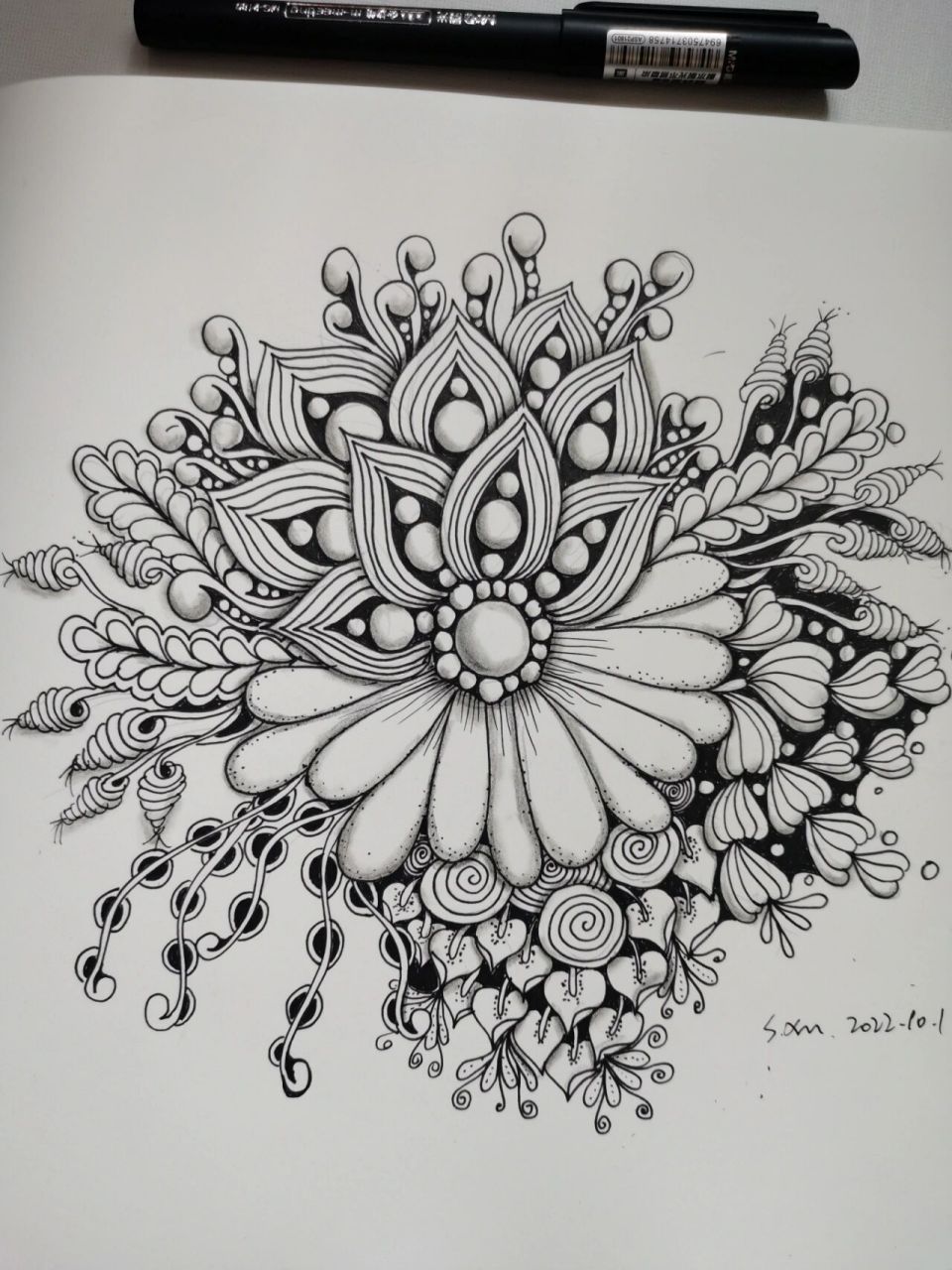 禅绕画|原创—精致花草型(8) 禅绕画要一笔一笔画,生活要一天一天过.