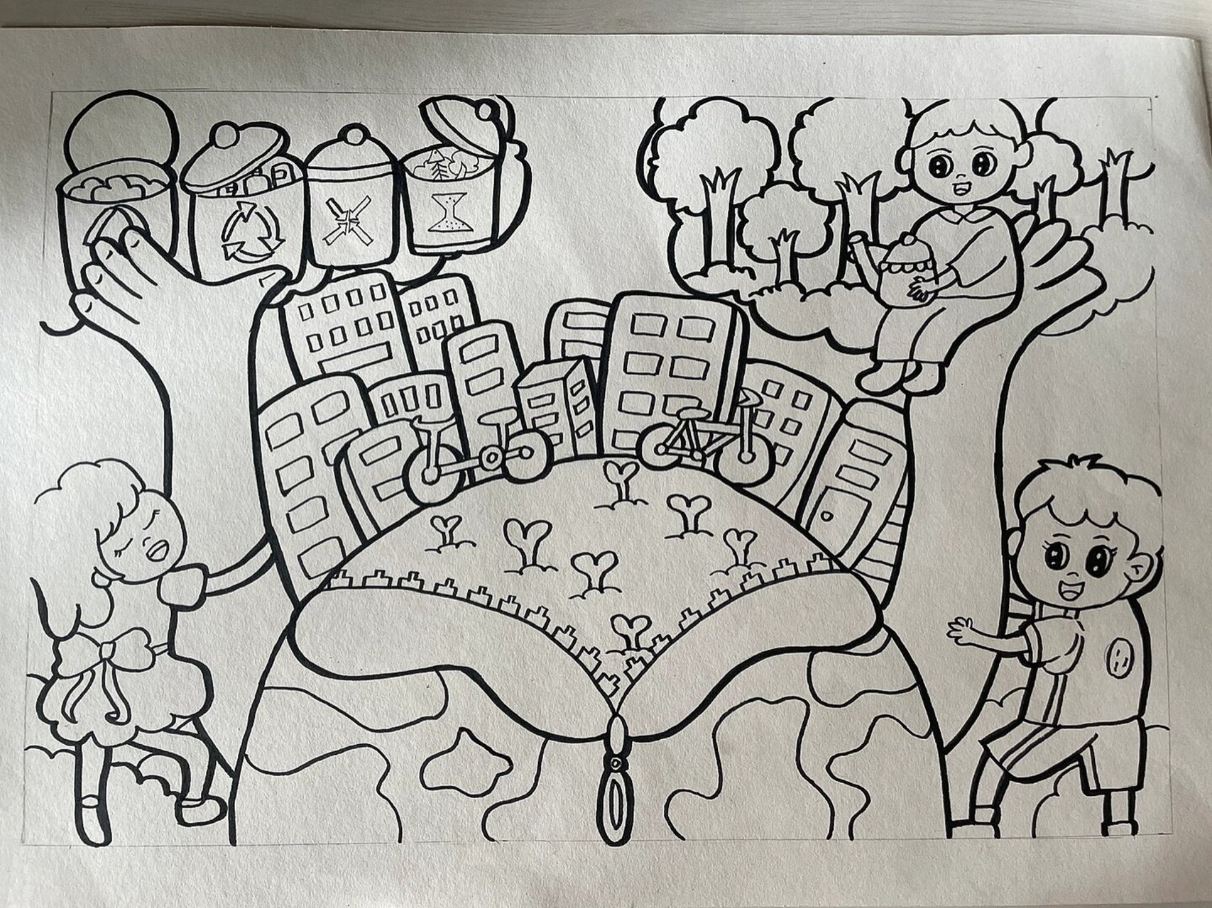 绿色生活|保护环境|环保儿童画(附线稿) 蜡笔?