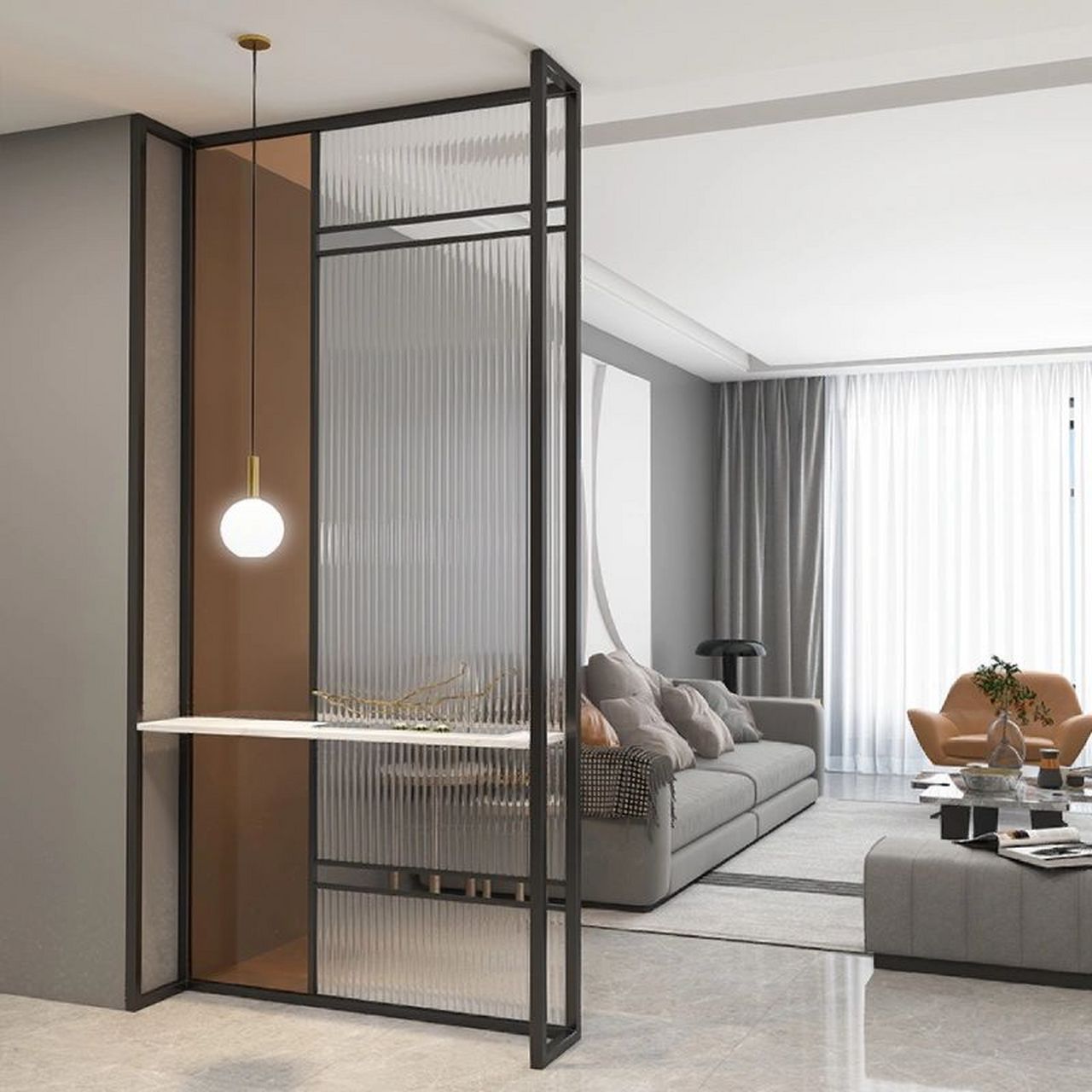 入户正对大门玄关隔断简约超白长虹玻璃屏风 客厅空间极为宽敞,客厅