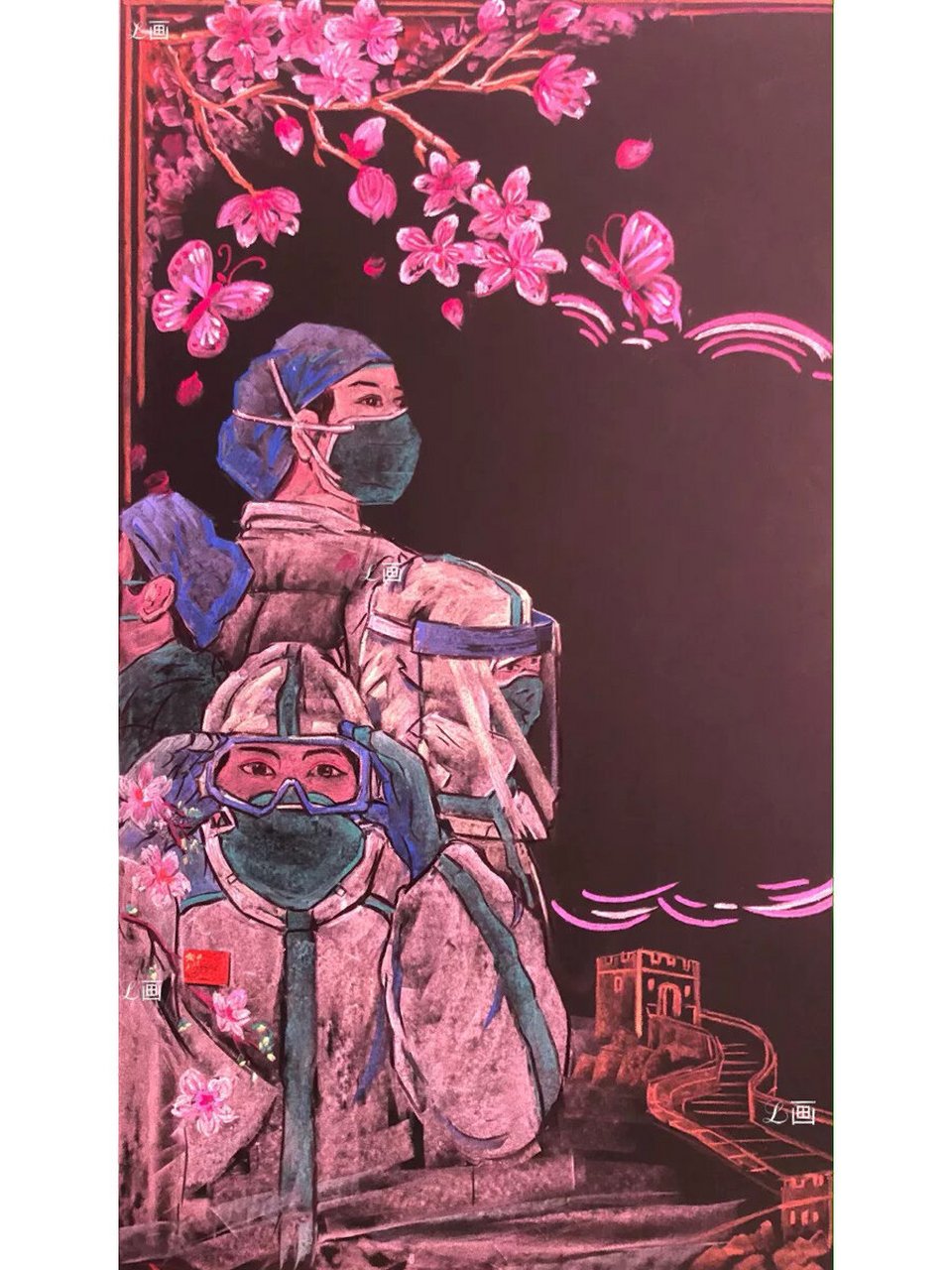 粉笔画一抗疫 医生 人物      再发一个特写,画完不舍得擦系列我特别