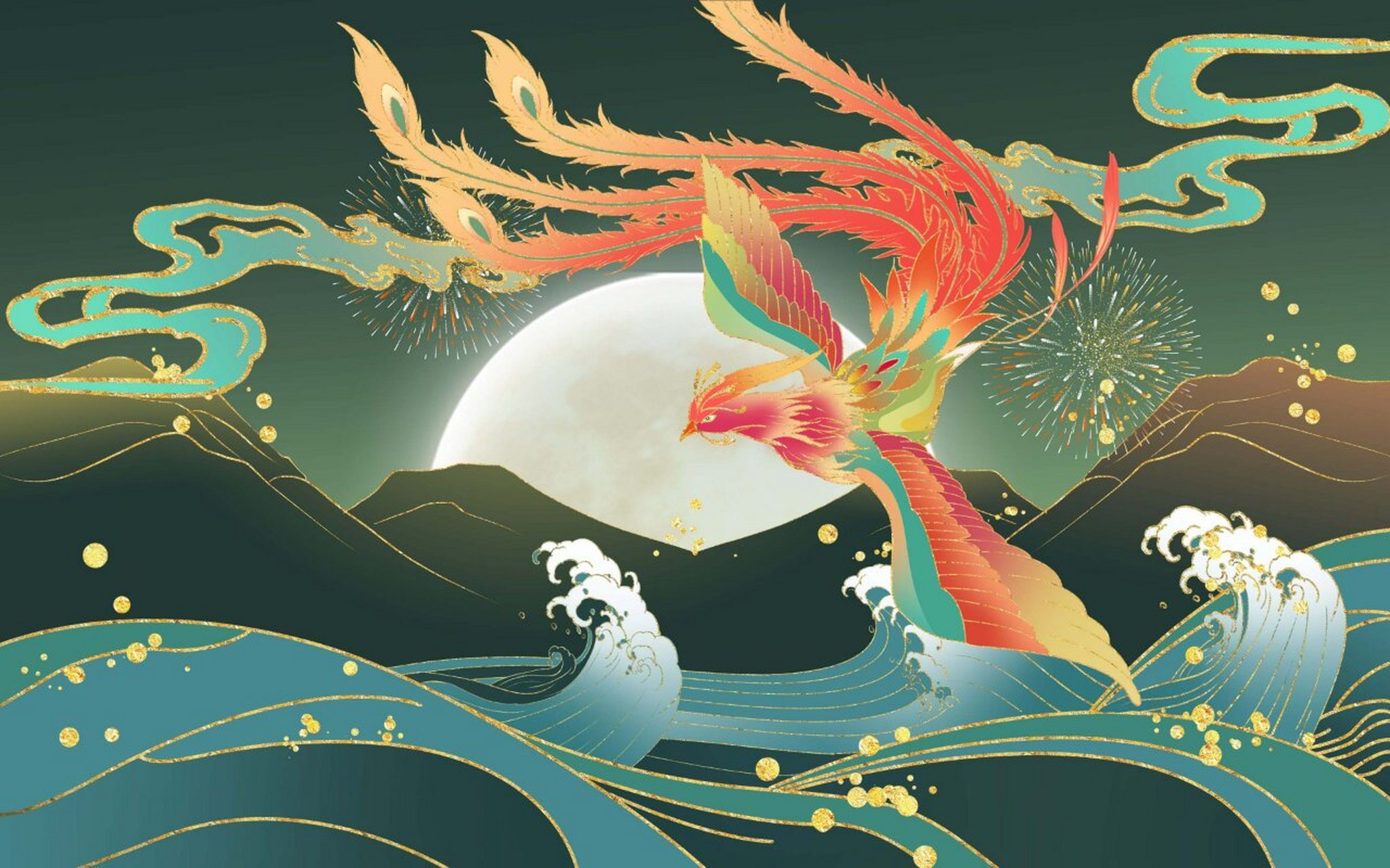 凤舞九天|凤凰|国潮|横版背景 96哈喽～给宝子们分享一组凤凰横版