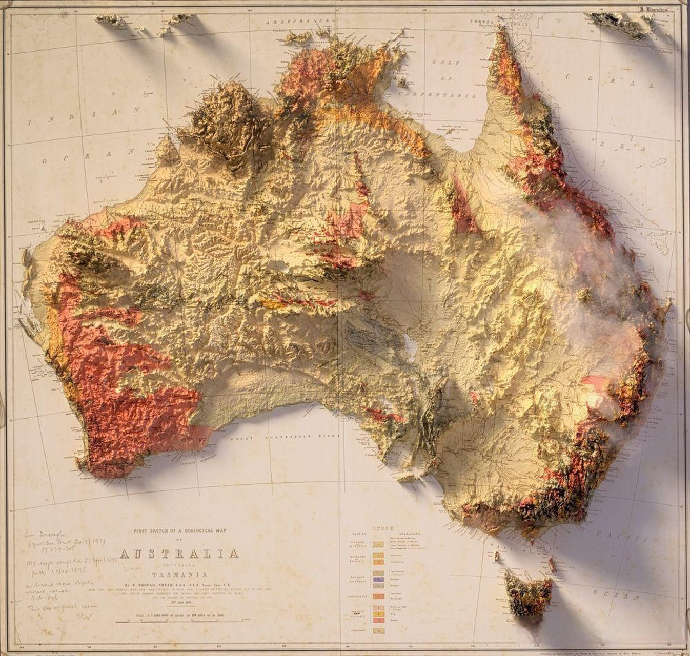 澳大利亚地形图 平原并不多,中部也很干旱,大部分人还是住在沿海地区