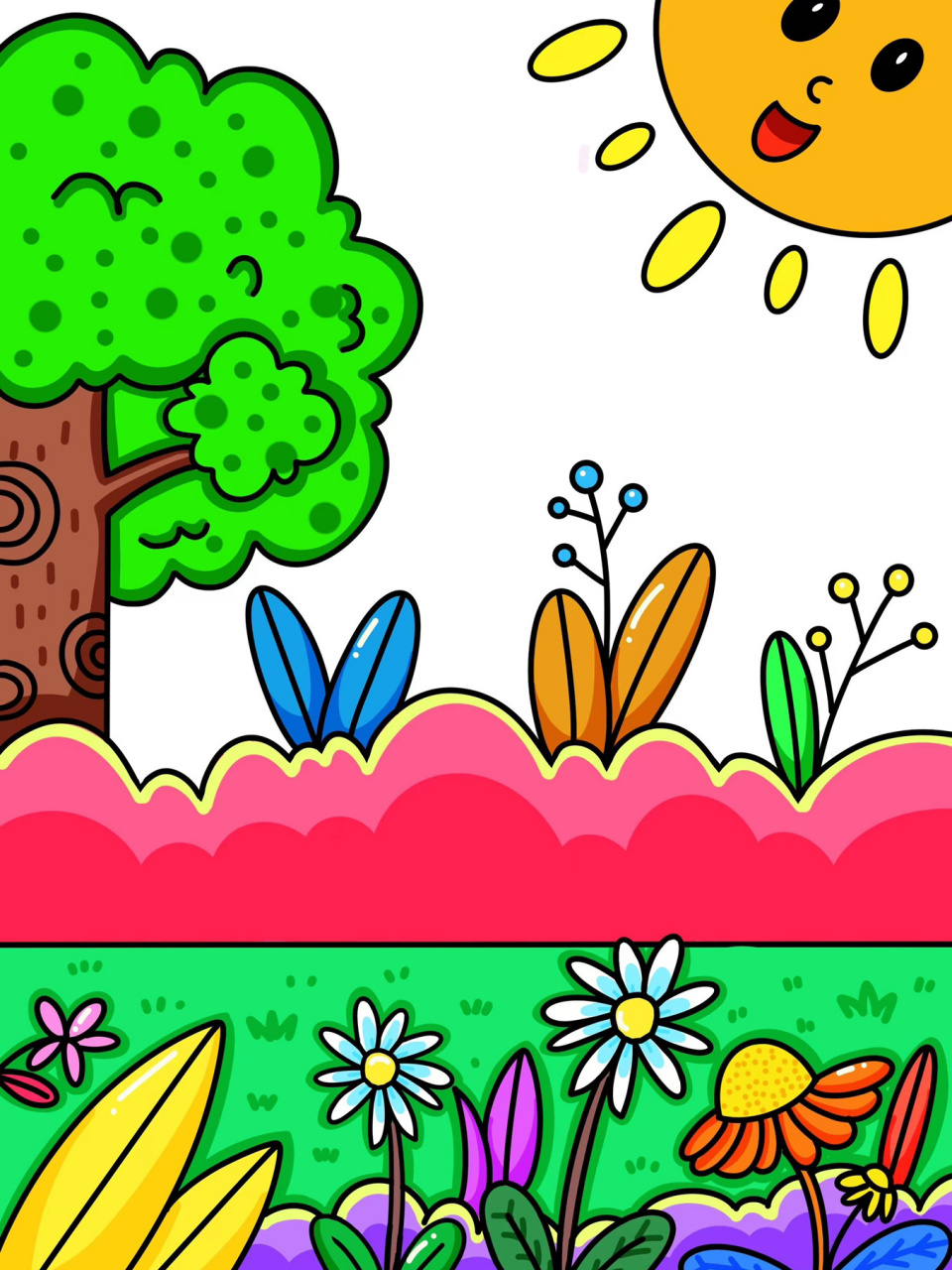 春天主题 装饰画 儿童画 简笔画 带线稿 #创意美术儿童画# #儿童简笔