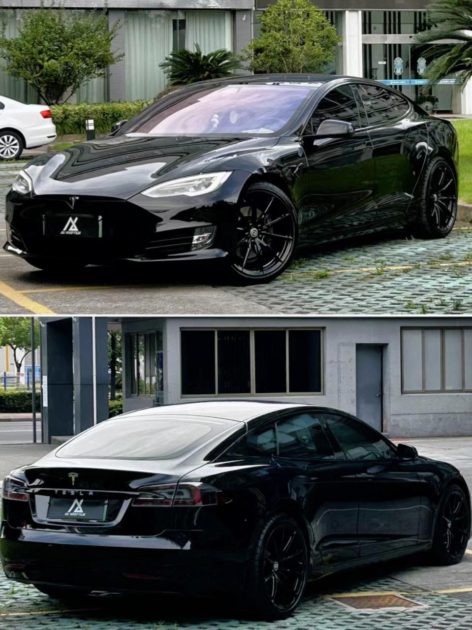 车型:model s 颜色:钢琴黑 特斯拉s 全车镀铬条黑化 轮毂黑化 车身