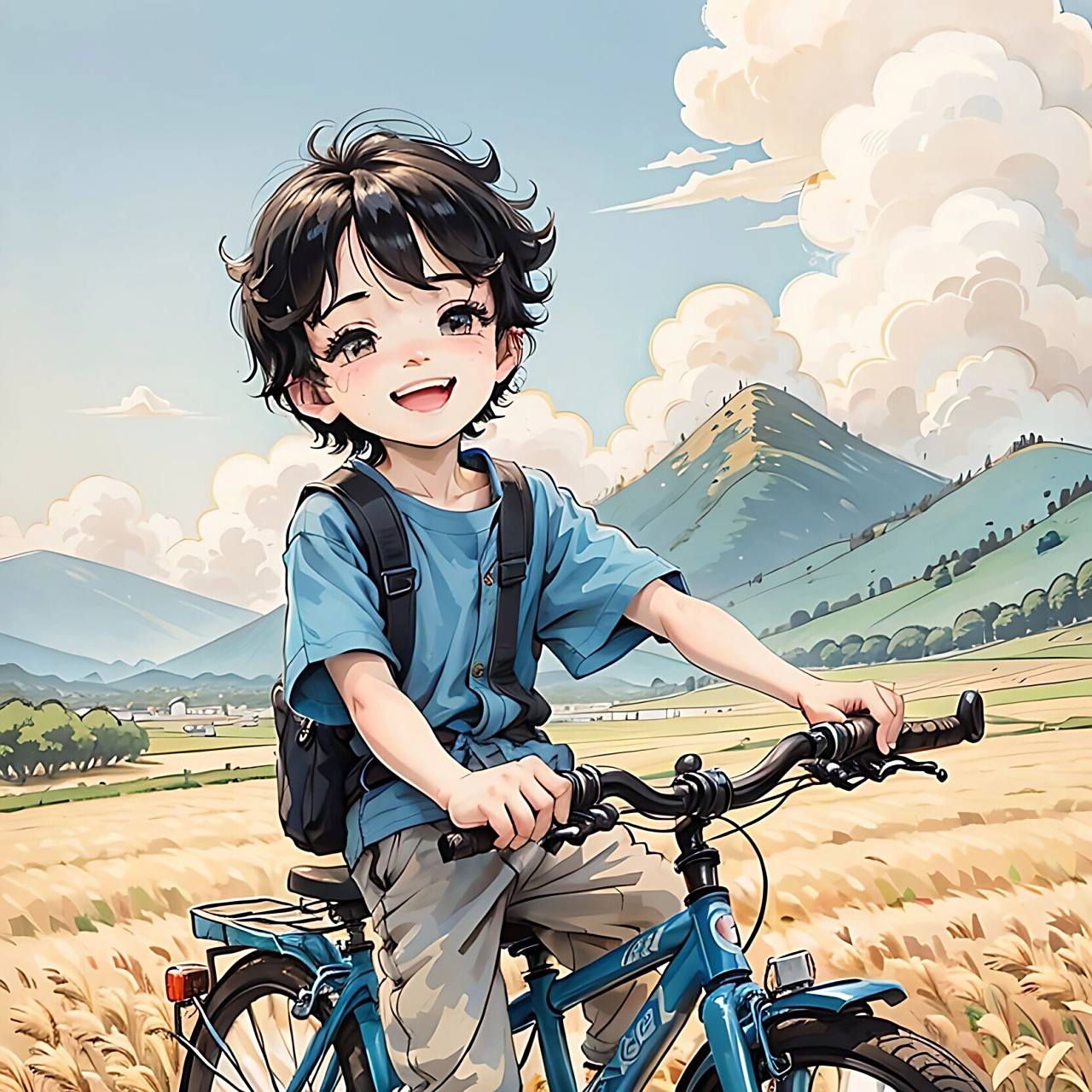 他感到无比的快乐,仿佛自己就是那个快乐的小精灵,在自行车上自由