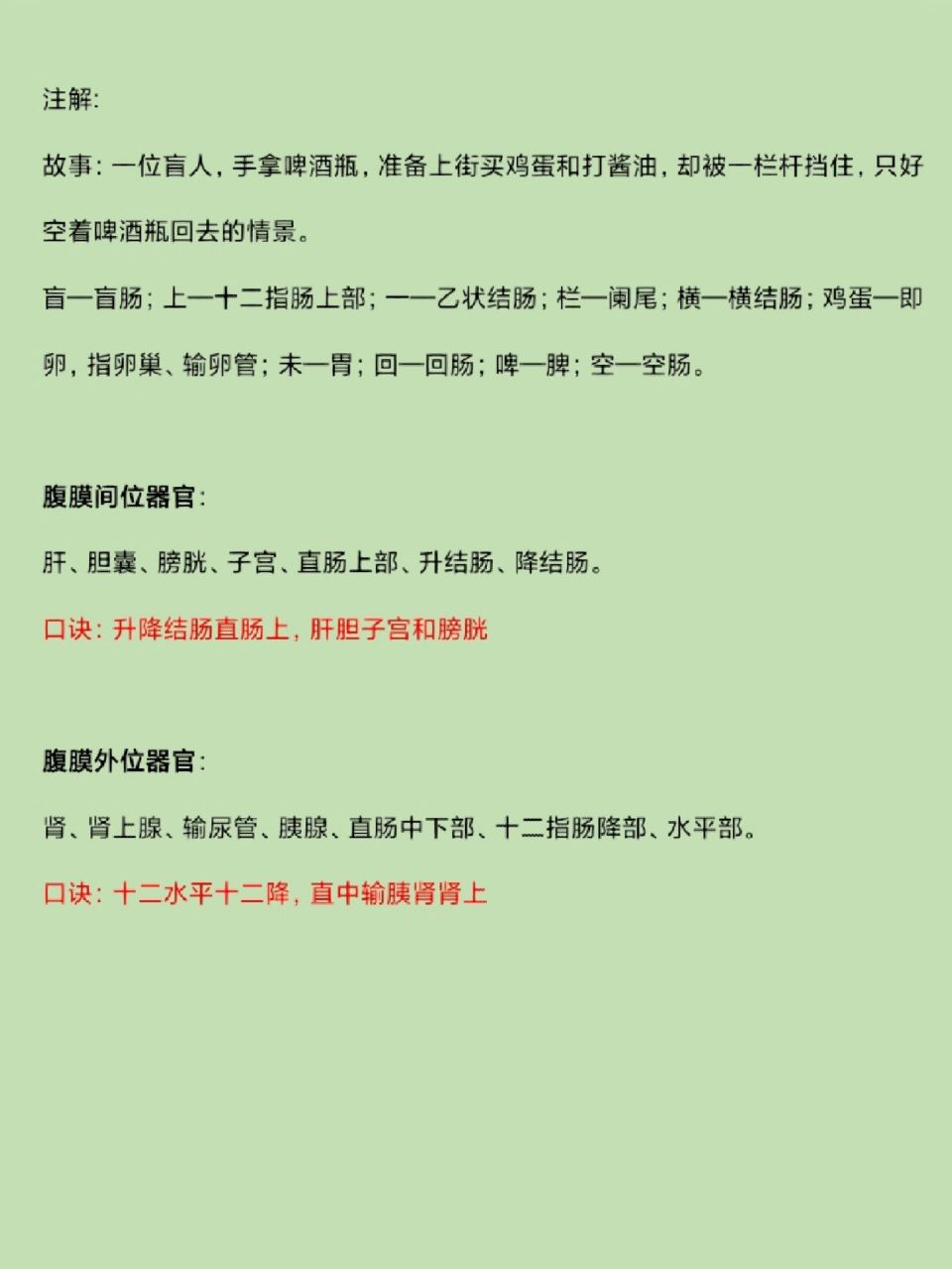 腹膜内,间,外位器官鉴别及记忆 做题的时候经常会碰到这样的选项